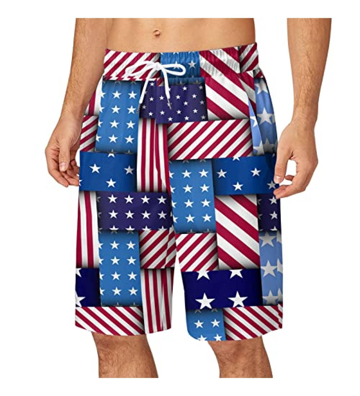 IJKEID Men's Colorful Independence Day Shorts - Quick Dry Drawstring Short Pants (White, 5X-Large) - Buy Online on GoSupps.com