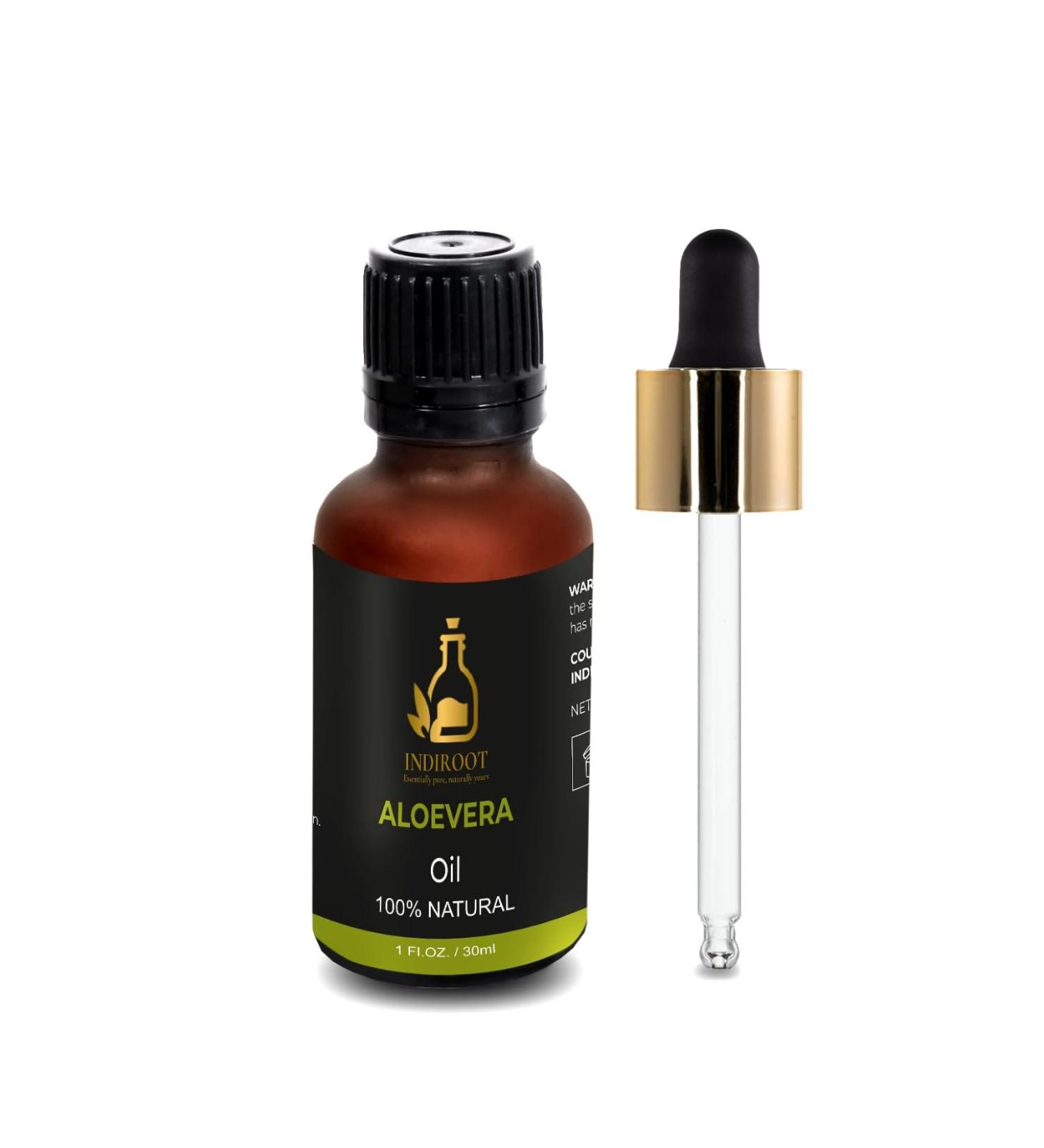 Indiroot Pure Aloevera Oil 100% Natural Essential Oil with Dropper (1 fl oz/30ml Aloe Vera) - Buy Online on GoSupps.com