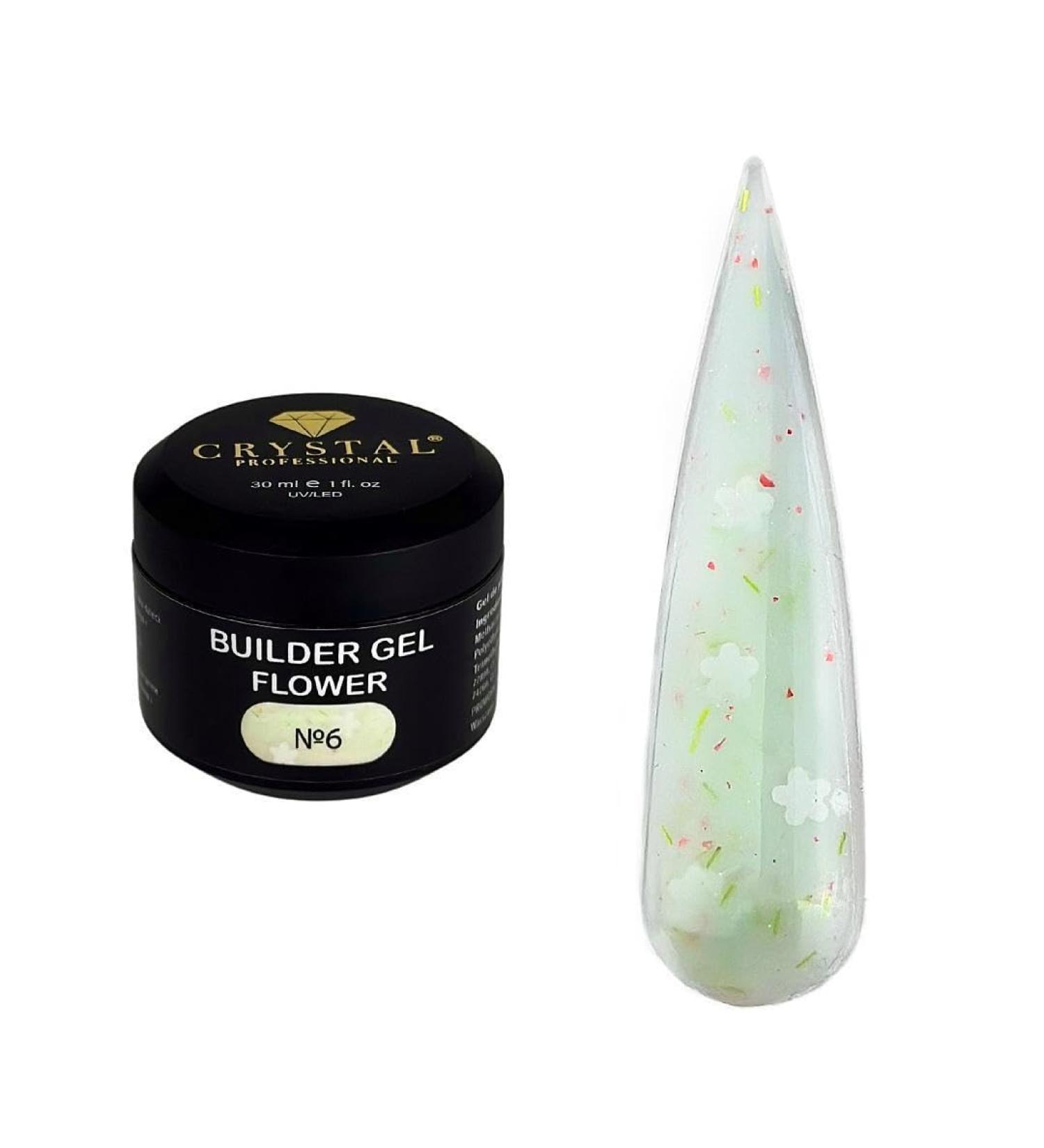 Crystal Professional Gel Builder - 30 ml - Gel nails with floral particles and medium consistency - Nail builder for creative extensions with a unique effect - Gel nail builder - Green with
