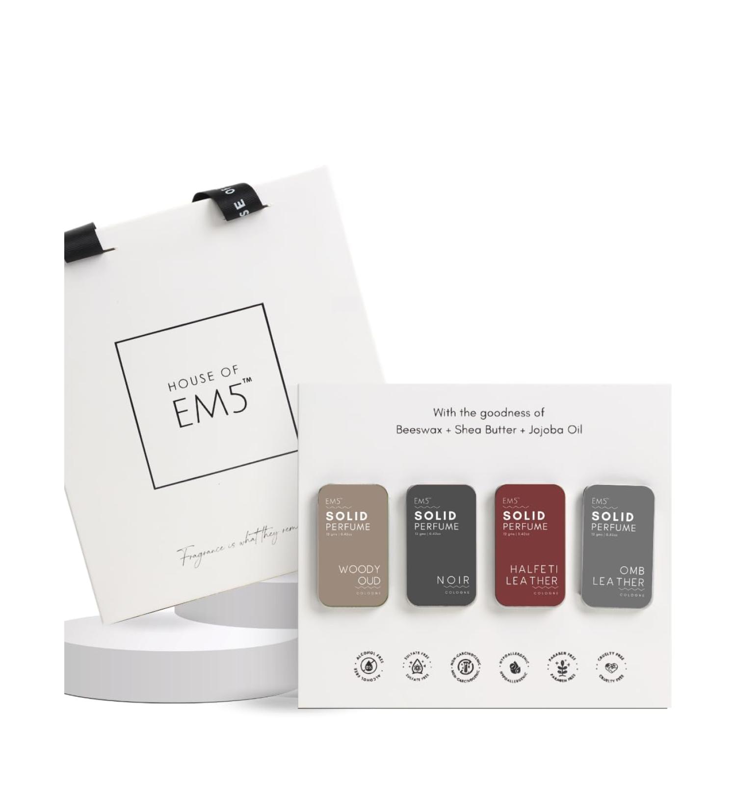 E M.5 Alp. ha Set of 4 | Alcohol Free Solid Perfumes for Men | Travel & Pocket Friendly Perfume Wax | Non-Greasy Cologne | Strong & Lasting Fragrance | Gift Pack for Him | 12 gm Each - Buy Online on GoSupps.com