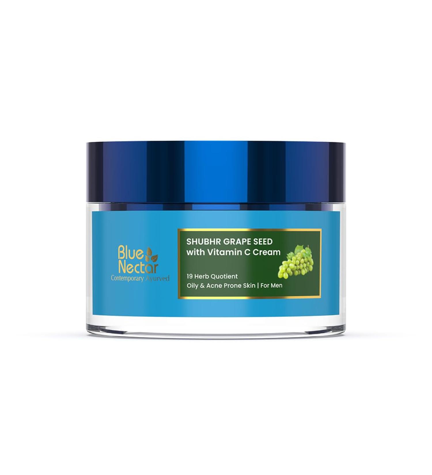 Blue Nectar Vitamin C Face Moisturizer for Oily & Acne Prone Skin | Oil-Free Non-Greasy Cream with Grapeseed | 19 Herbs for Men (1.76 fl oz) - International Shipping Available - Buy Online on GoSupps.com