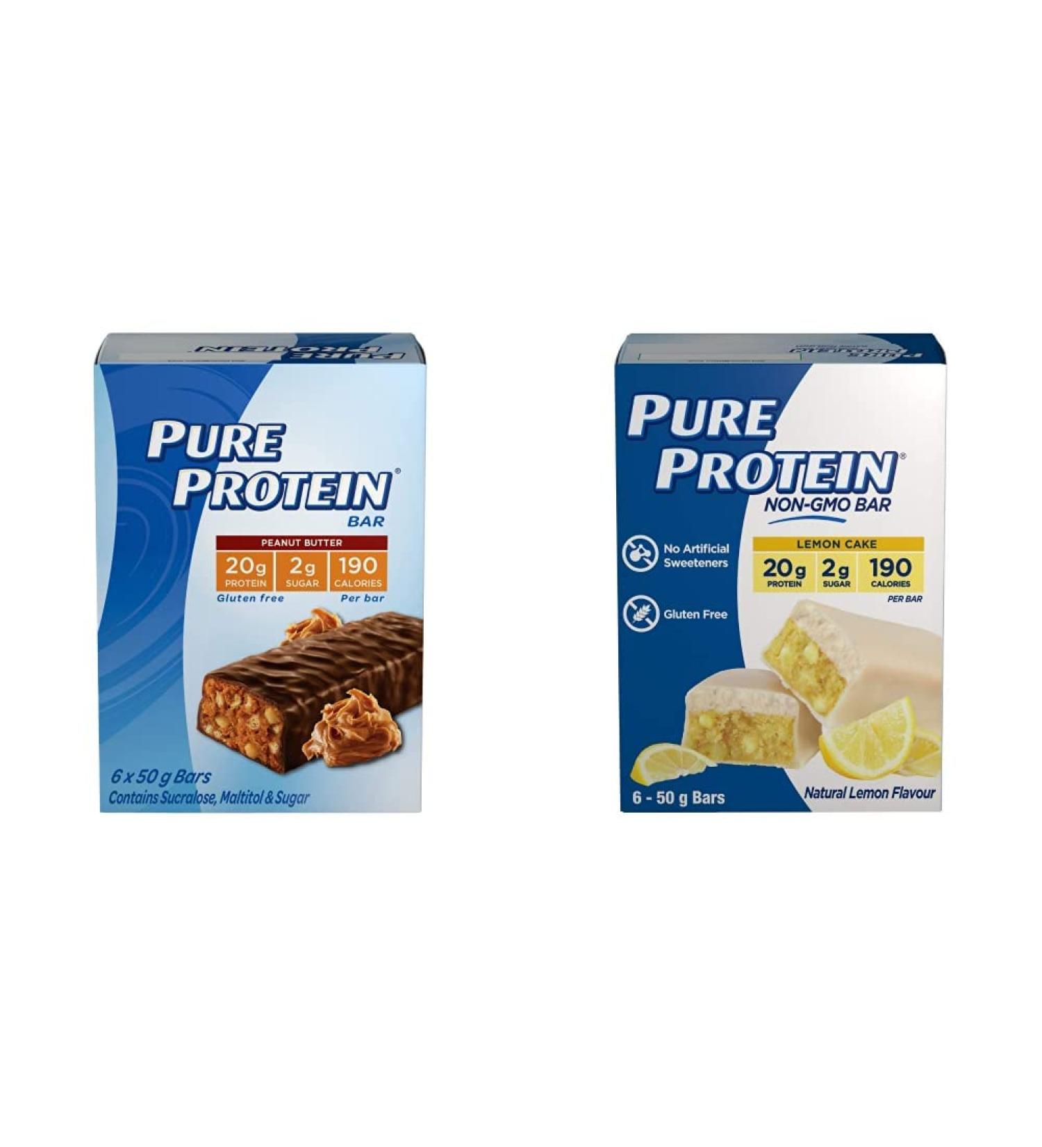 Pure Protein Bars - Nutritious Gluten Free Whey Protein Blend Bars | Chocolate Peanut Butter + Lemon Cake (Pack of 12) - Buy Online on GoSupps.com