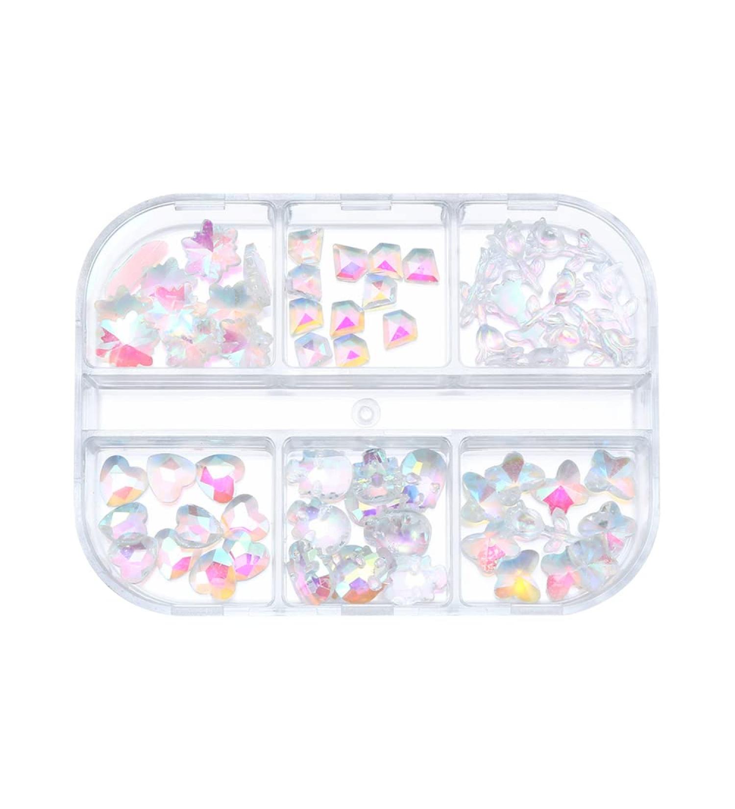 6 Grids Manicure Jewelry Accessories Winter Diamond 3D Nails Rhinestones Aurora Crystal Snowflakes Resin(B) - Buy Online on GoSupps.com