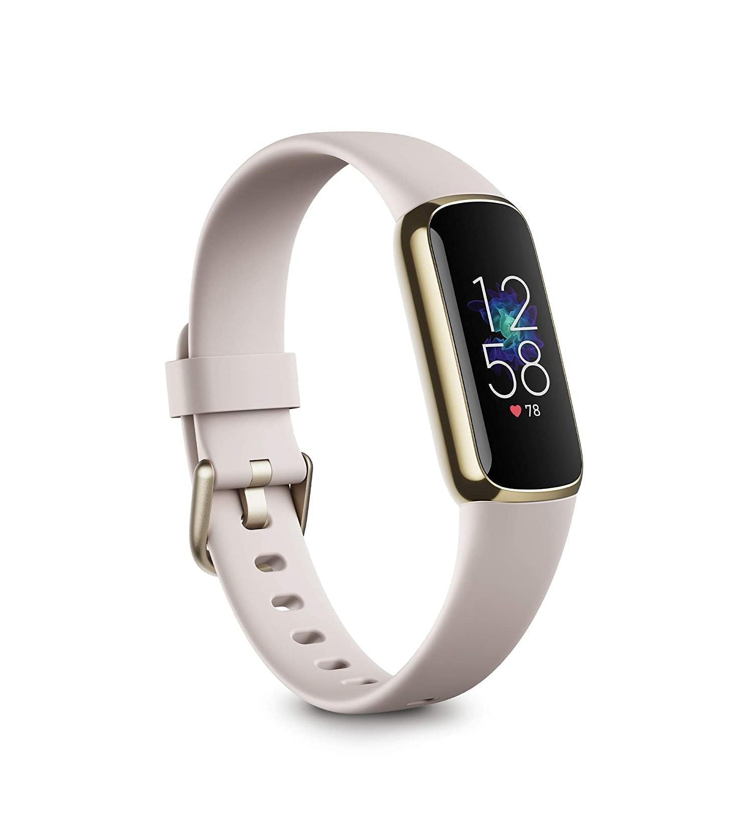 Fitbit Luxe Fitness Tracker with Stress Management, Sleep Tracking, Heart Rate - Lunar White/Soft Gold - One Size S/L Bands Included - Buy Online on GoSupps.com