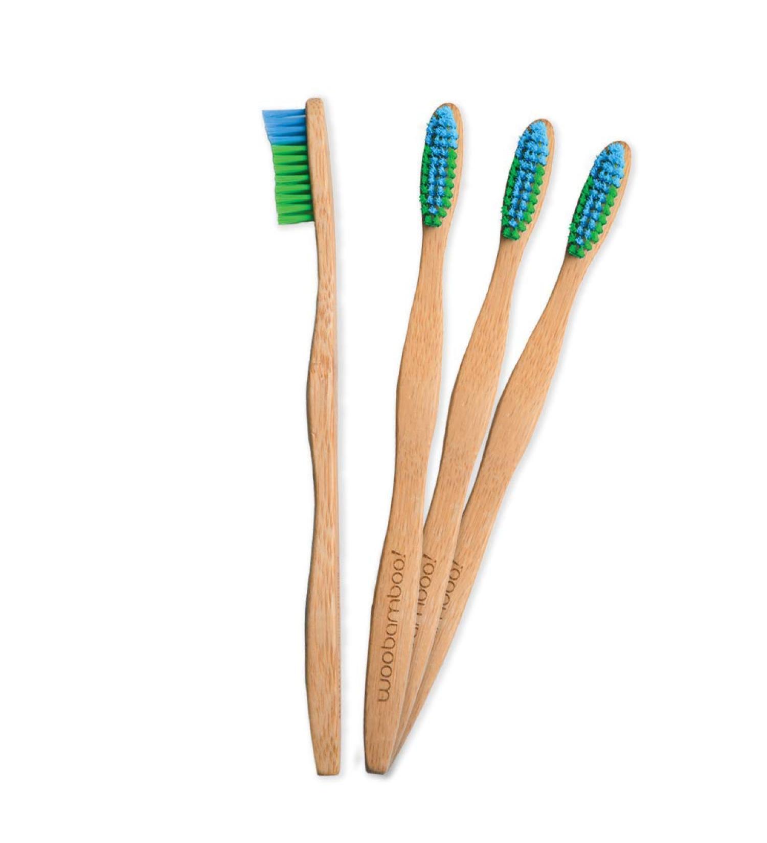 Woobamboo Bamboo Toothbrush 4 Pack - Adult Soft BPA Free Nylon Bristles - Biodegradable & Vegan - Buy Online on GoSupps.com
