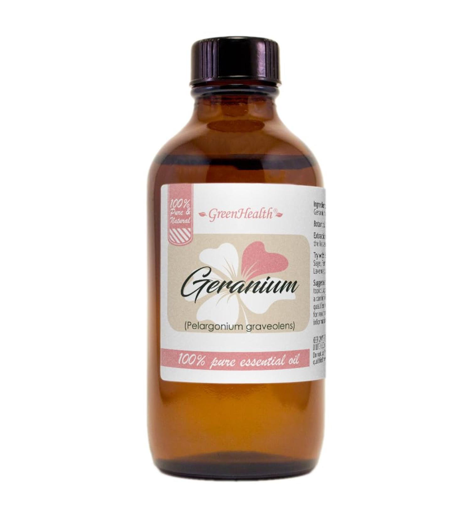 Geranium Essential Oil 4 fl oz (118 ml) Glass Bottle w/Cap 100% Pure GreenHealth - Buy Online on GoSupps.com