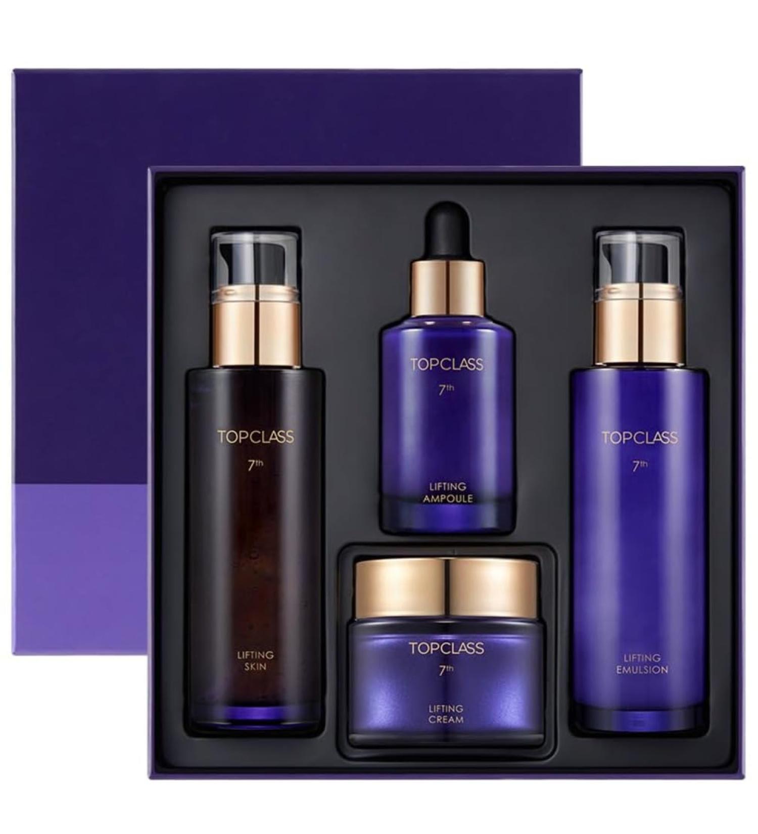 CHARMZONE TopClass Lifting 7th Skincare Set Korean Anti-Aging 4-Piece Set with Toner Emulsion (4.05 fl oz) & Ampoule Cream (1.69 fl oz) Firming Lifting Hydrating with Triple Collagen K-Beauty - Buy Online on GoSupps.com