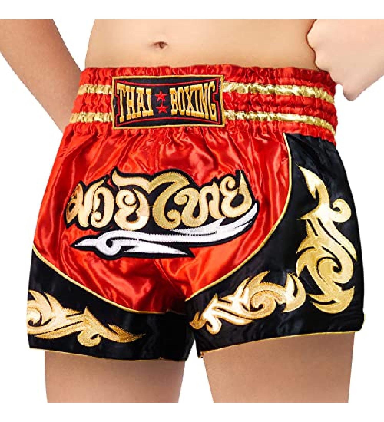SiamKick Youth Muay Thai Shorts for Kids (Ages 4-10) Red Bodhi Medium - Boxing Kickboxing MMA Training Trunk for Boys and Girls - Buy Online on GoSupps.com