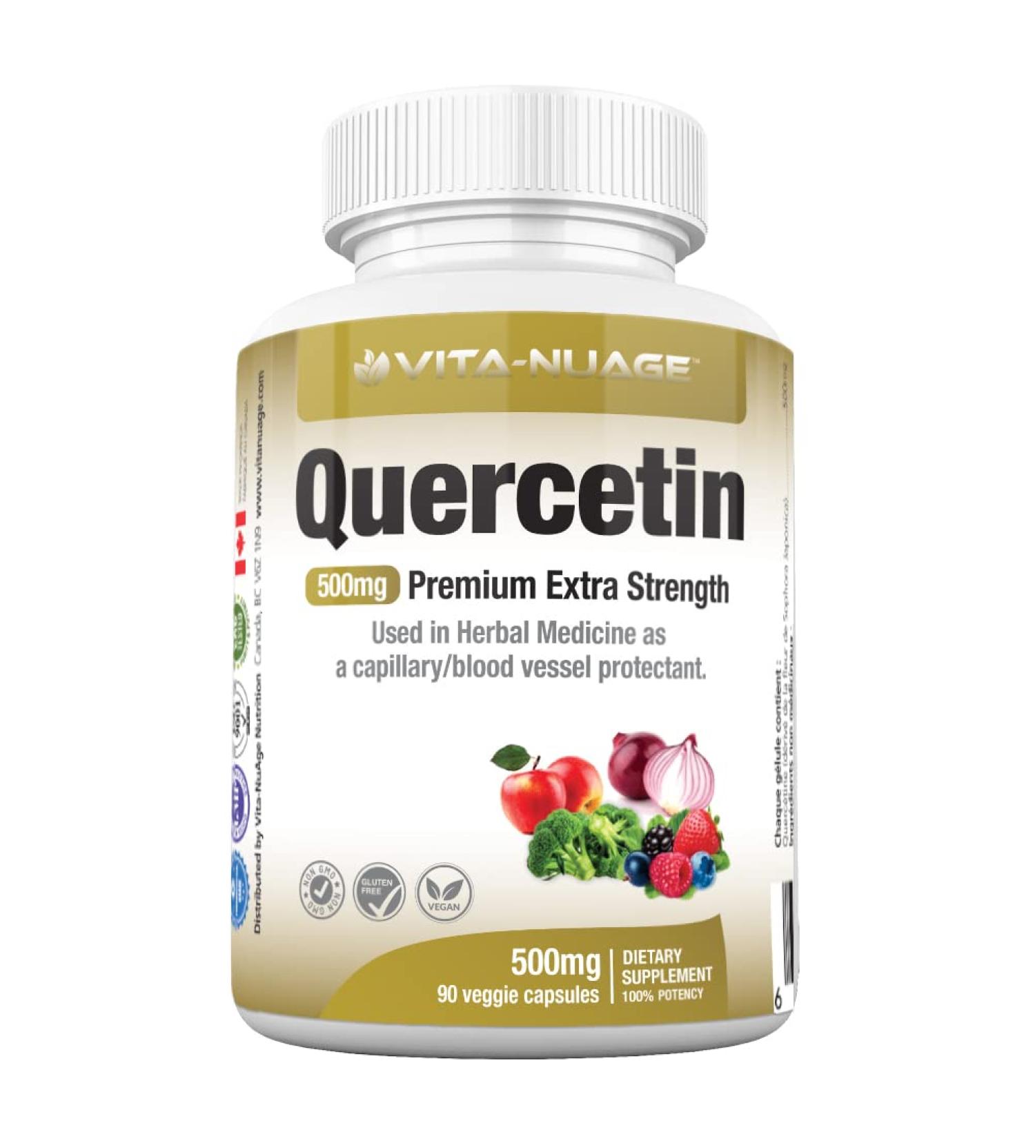 Vita-Nuage Quercetin 500mg 90 Capsules Antixodiant Support Blood vessel protection Immune Support Allergy and Inflammation - Buy Online on GoSupps.com