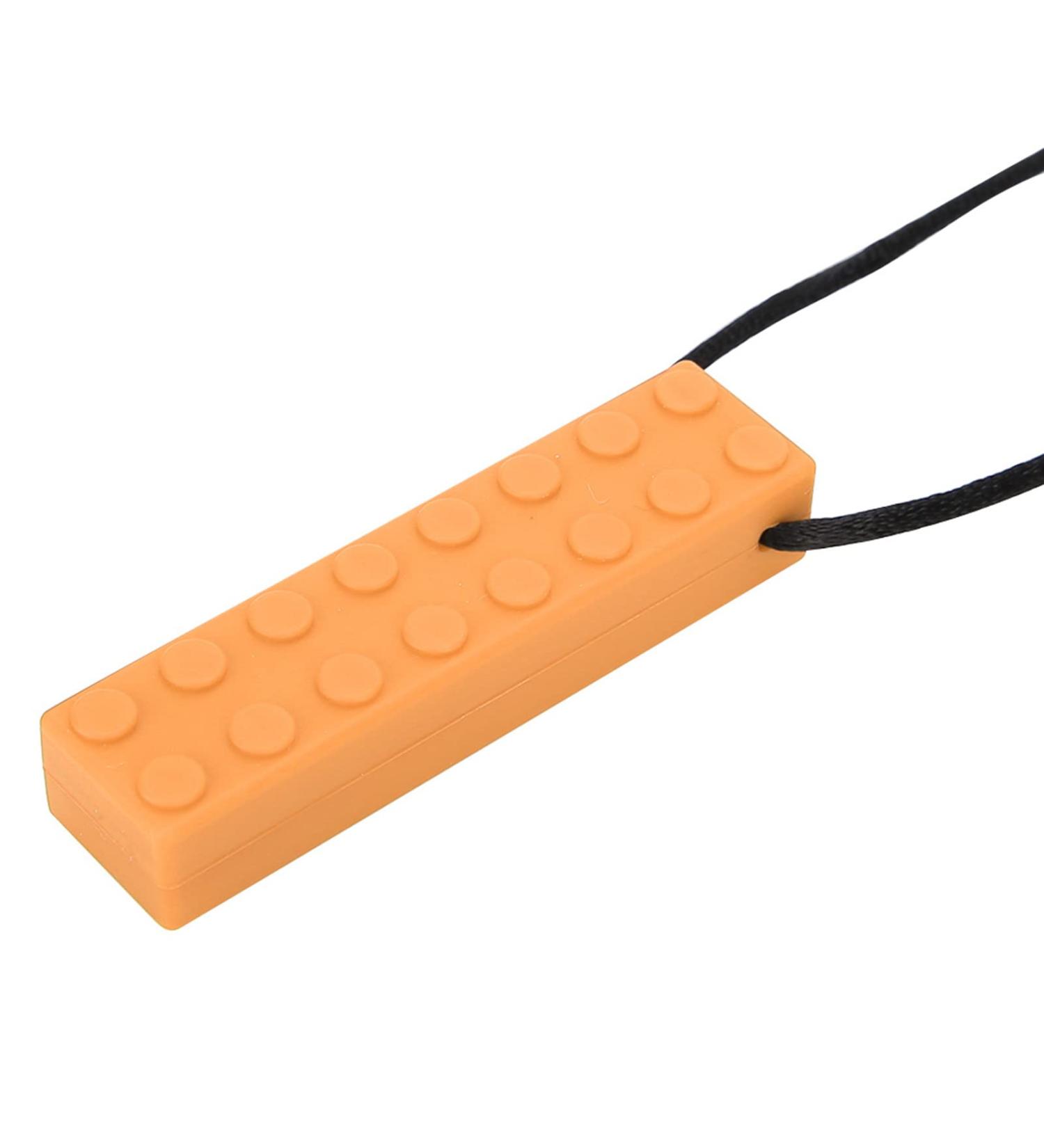 Silicone Building Blocks Baby Teether Necklace | Teething Stick Chew Pendant for Babies (Orange) - Buy Online on GoSupps.com