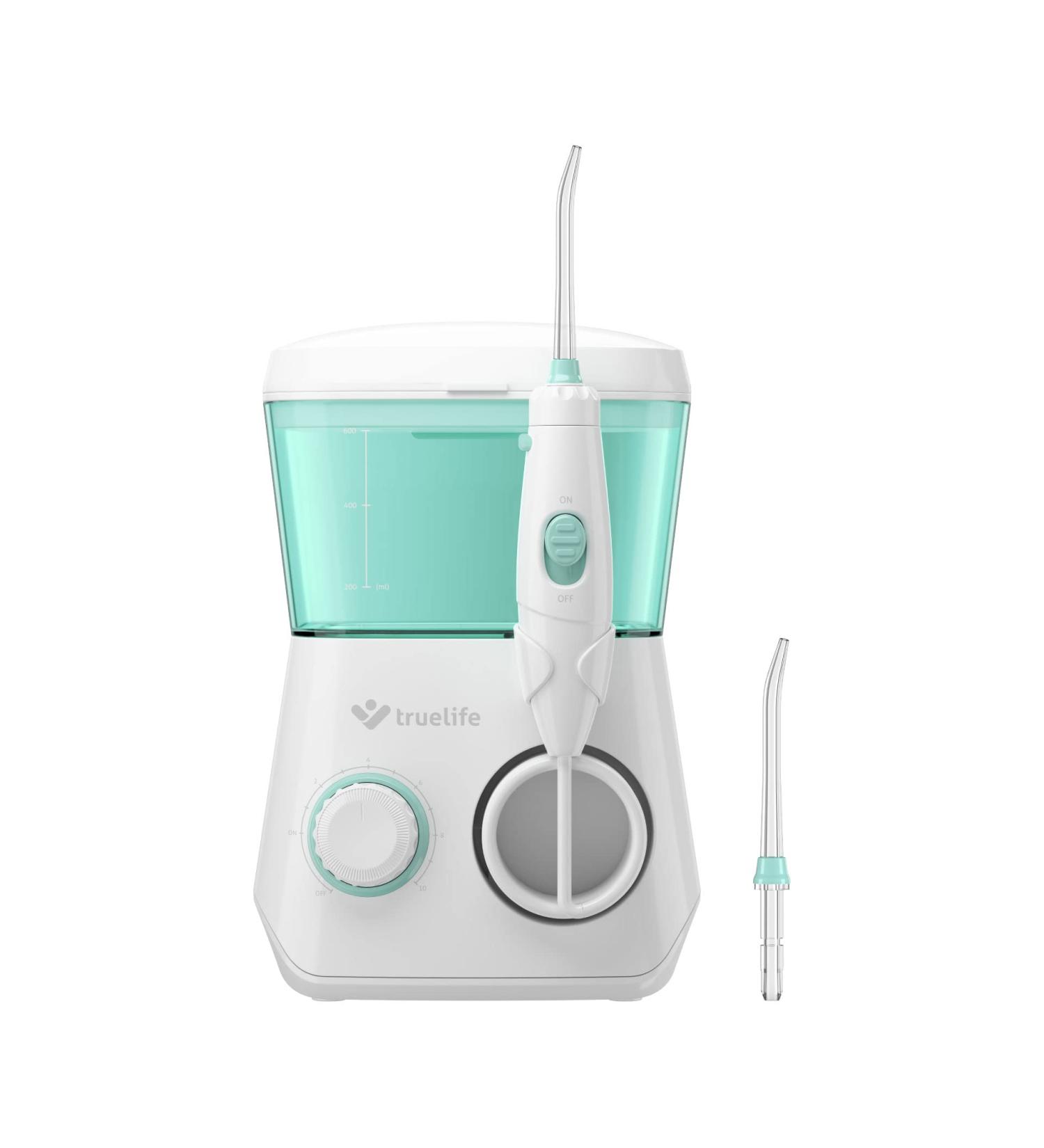 Truelife Aquaflos Station: Electric Oral Shower for Perfect Tooth Hygiene - 600ml 10 Pressure Strengths Interdental Cleaner 2 Nozzles - Buy Online on GoSupps.com