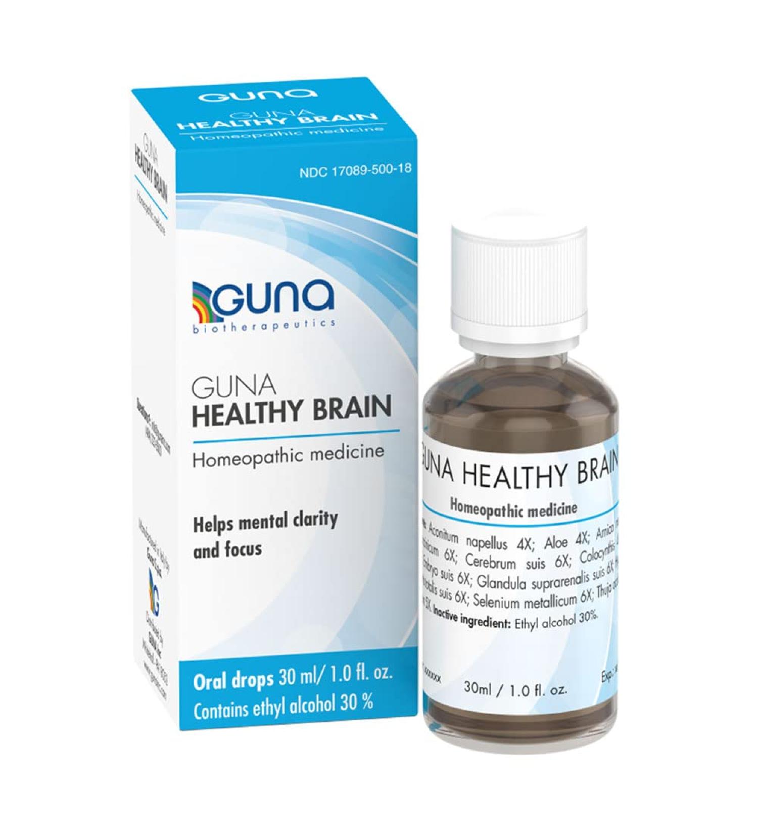 Guna Healthy Brain Natural Homeopathic Support for Mental Fatigue Concentration Memory and Mental Clarity - 1 Ounce