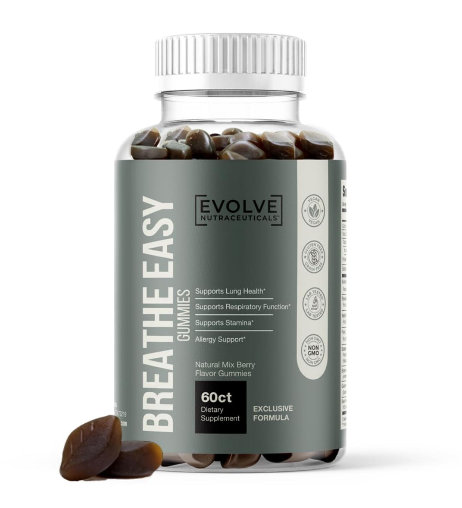 Buy Evolve Breathe Easy Lung Gummies - Natural Allergy Relief & Cough Support | Mullein Boswellia Nettle Root Forskolin & More - International Shipping - Buy Online on GoSupps.com