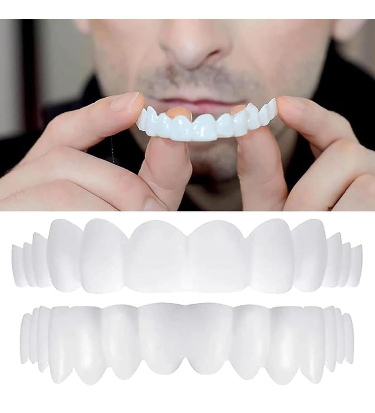 Brigtviee False Teeth 2 Pairs Temporary Cosmetic Dentures Click in Teeth Veneers Confidence Smile Veneers Dentures For Cover Bad Teeth Whitening Tooth Alternative - Buy Online on GoSupps.com