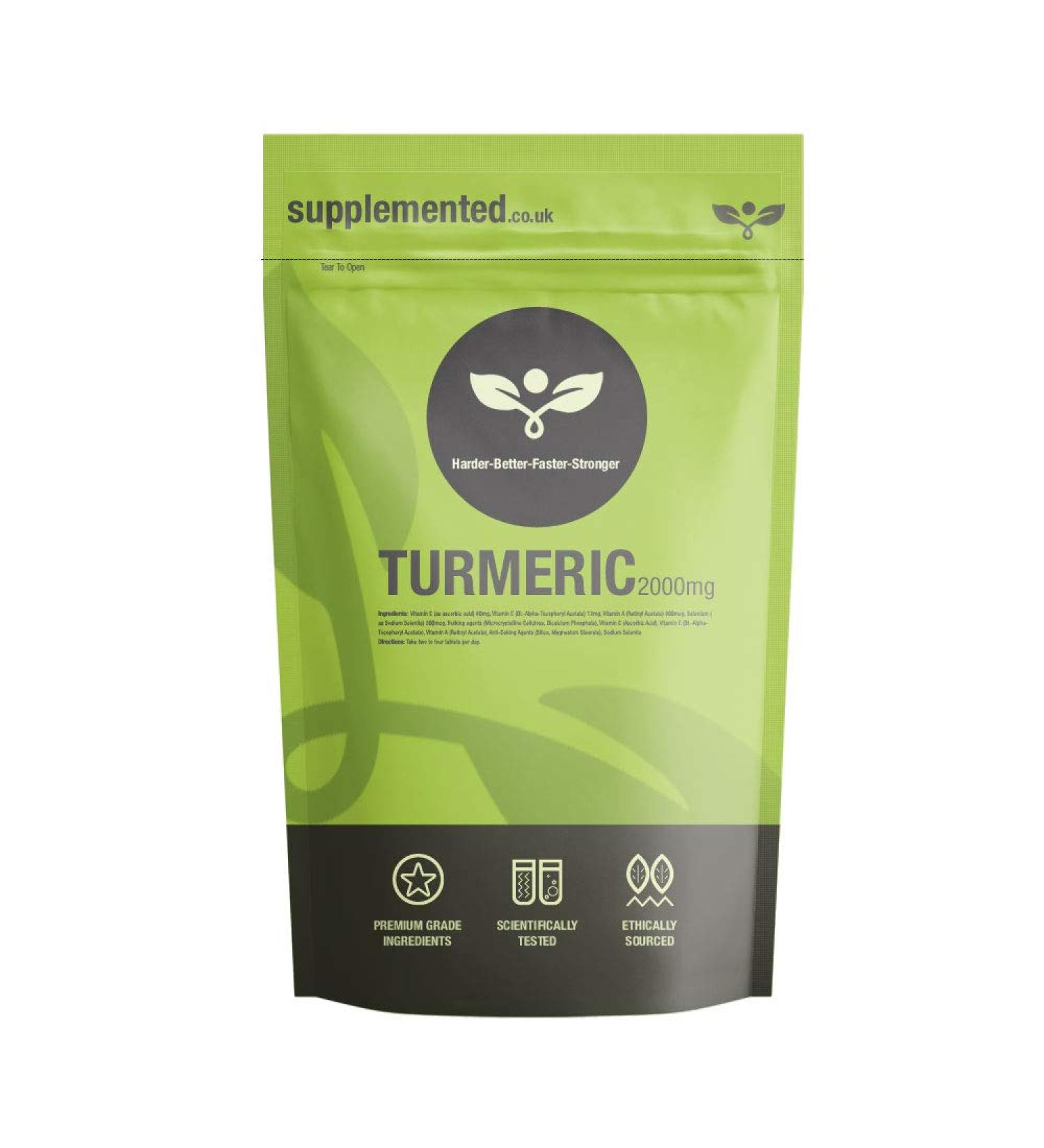 Turmeric 2000mg 180 Tablets High Strength UK Made Supplement Letterbox Friendly Turmeric Extract (Curcumin) Vegan Joint Health