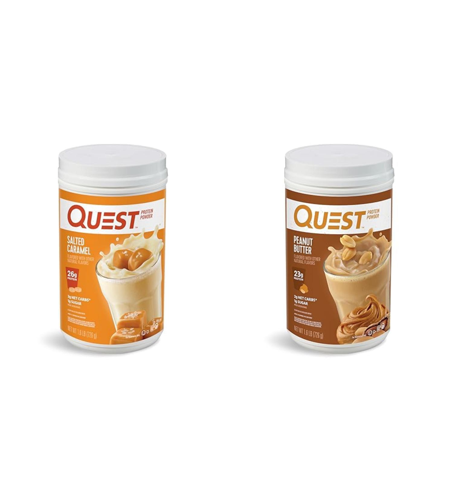 Quest Nutrition Salted Caramel Protein Powder 26g Protein 1g Sugar Low Carb Gluten Free 1.6 Pounds 24 Servings & Peanut Butter Protein Powder 23g Protein 1g Sugar Low Carb Gluten Free - Buy Online on GoSupps.com