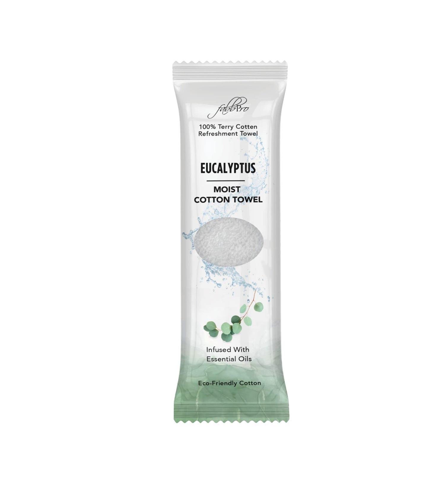 FabbPro Oshibori Moist Terry Cotton Refreshment Towels (25 Pack) - Eucalyptus Scented, Hot or Cold Use, 8x8 Inches, White - Buy Online on GoSupps.com