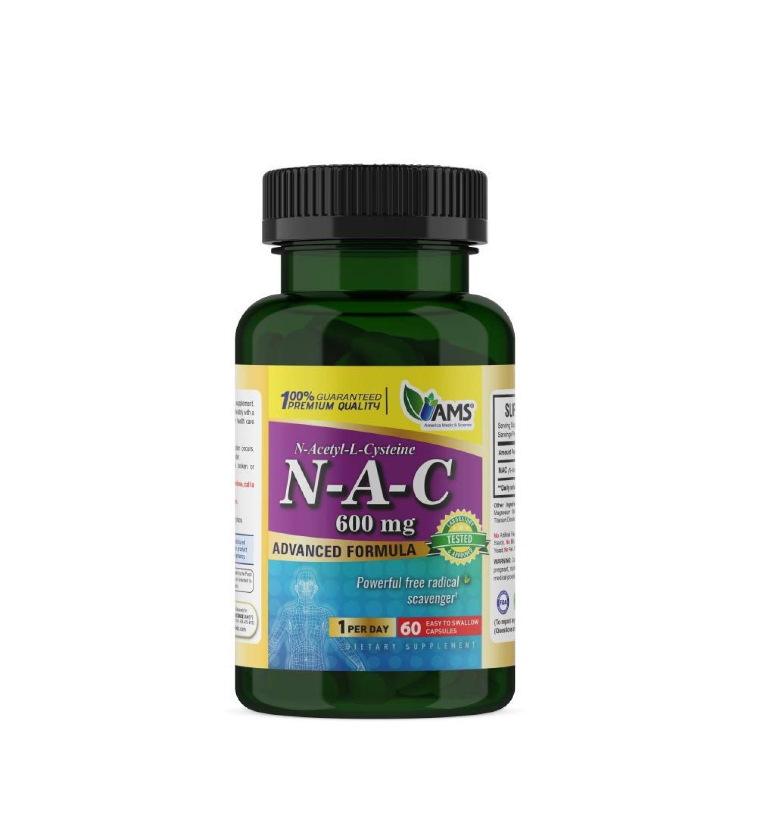 America Medic & Science NAC 600mg - Lung Health & Immune Support Supplement | N-Acetyl-Cysteine Antioxidant | 60 Capsules - Buy Online on GoSupps.com