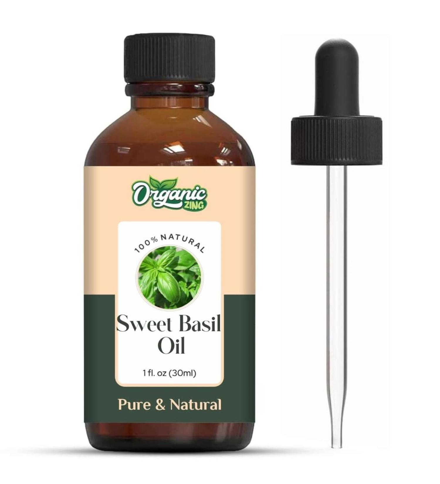 Organic Zing Sweet Basil (Ocimum basilicum) Oil Pure & Natural for Skin Face Hair Care Aromatherapy Diffuser Conditioner - 30ml/1.01fl oz - Buy Online on GoSupps.com