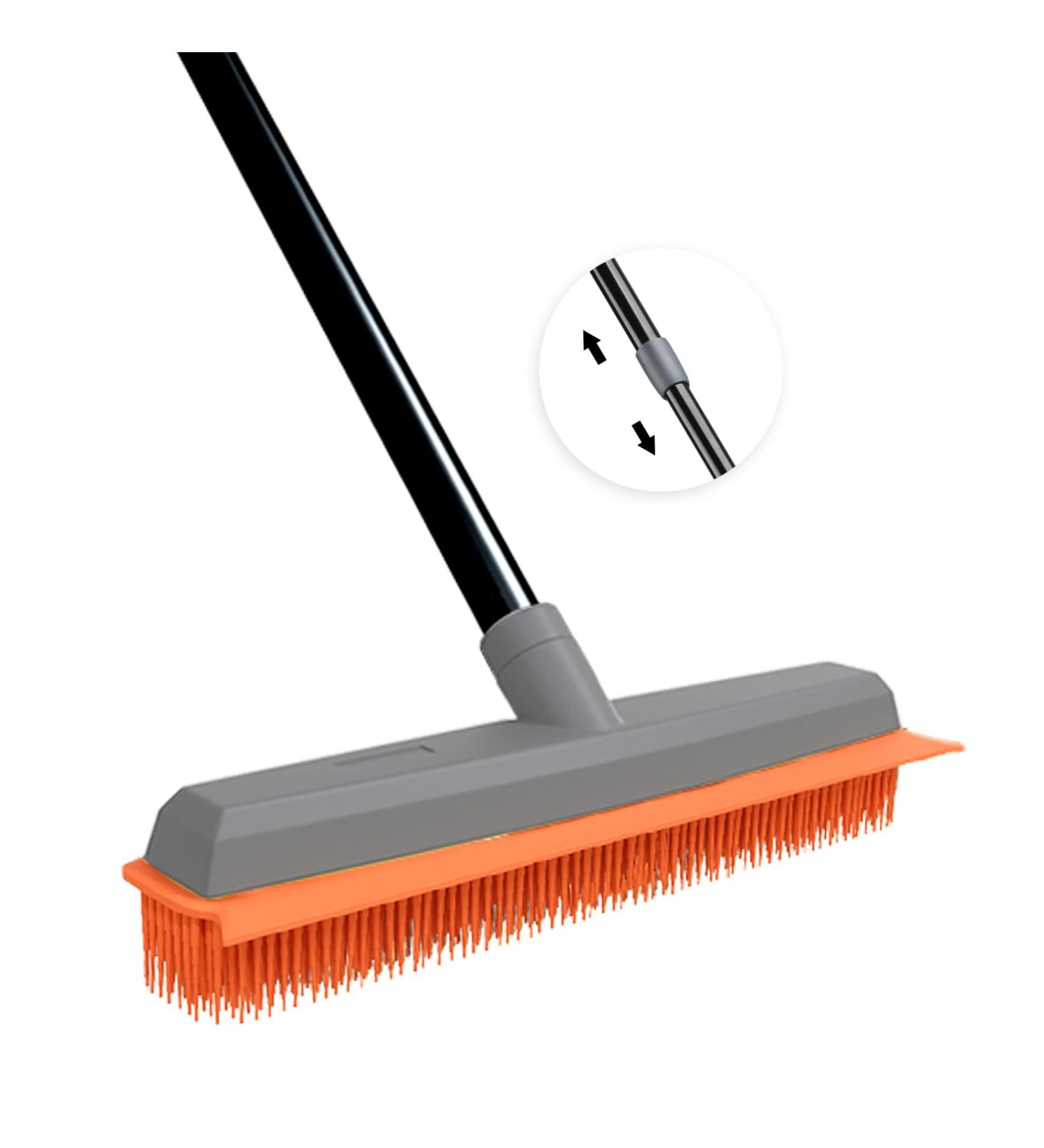 Rubber Broom Carpet Rake | Pet Hair Remover Broom with Squeegee Extension | Push Broom for Hardwood Floor, Tile & Windows Cleaning - Buy Online on GoSupps.com