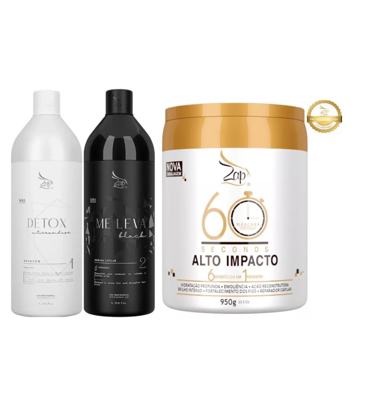 Zap Brazilian Keratin Treatment Kit Progressiva ZAP (All Weather) Me Leva + M scara 60 Seconds 950g