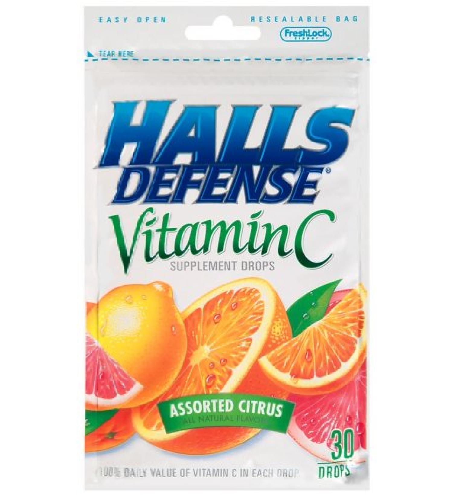 Halls Defense Vitamin C Assorted Citrus Supplement Drops -- 30 Drops