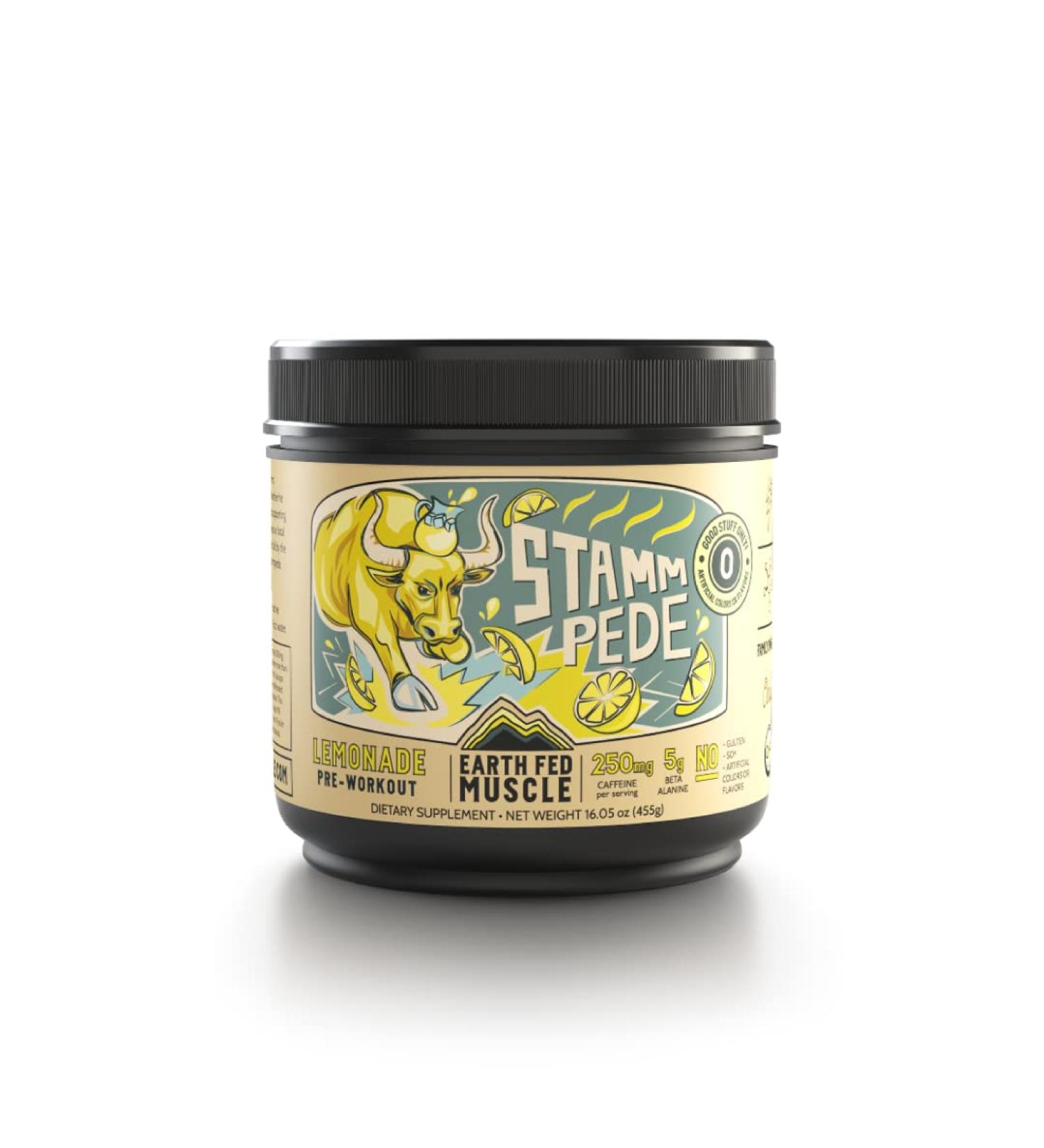 Earth Fed Muscle Stammpede Lemonade Pre Workout | Energy Boost Beta Alanine Caffeine Keto Friendly - 26 Servings - Buy Online on GoSupps.com