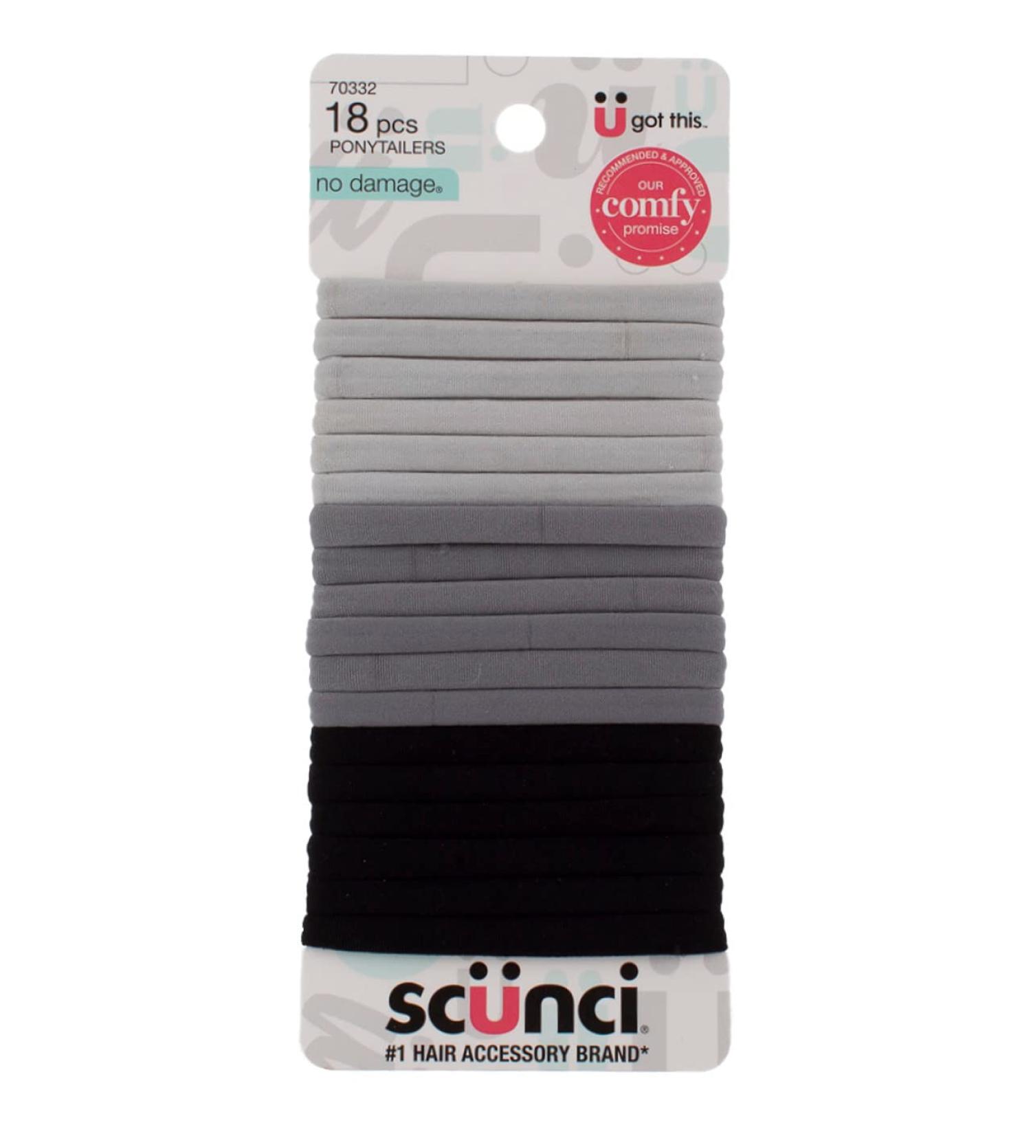 Scunci No Damage Hair Ties - 18 Pcs Elastic Ponytailers in Gray Shades - Buy Online on GoSupps.com