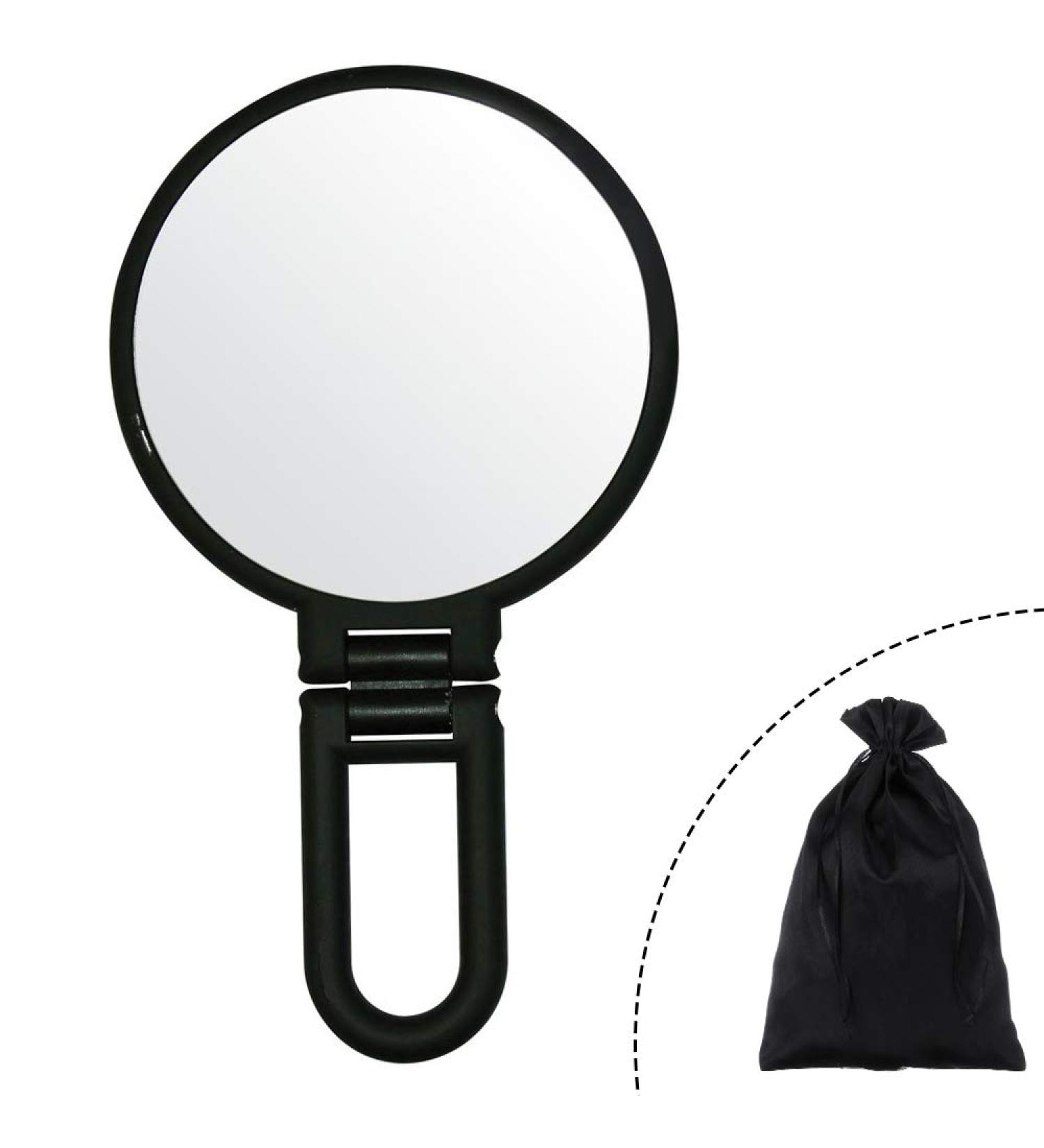 Aestivate Makeup Hand Mirror - Travel Handheld Mirror Double-Sided, 360 Adjustable - Round Black - Buy Online on GoSupps.com