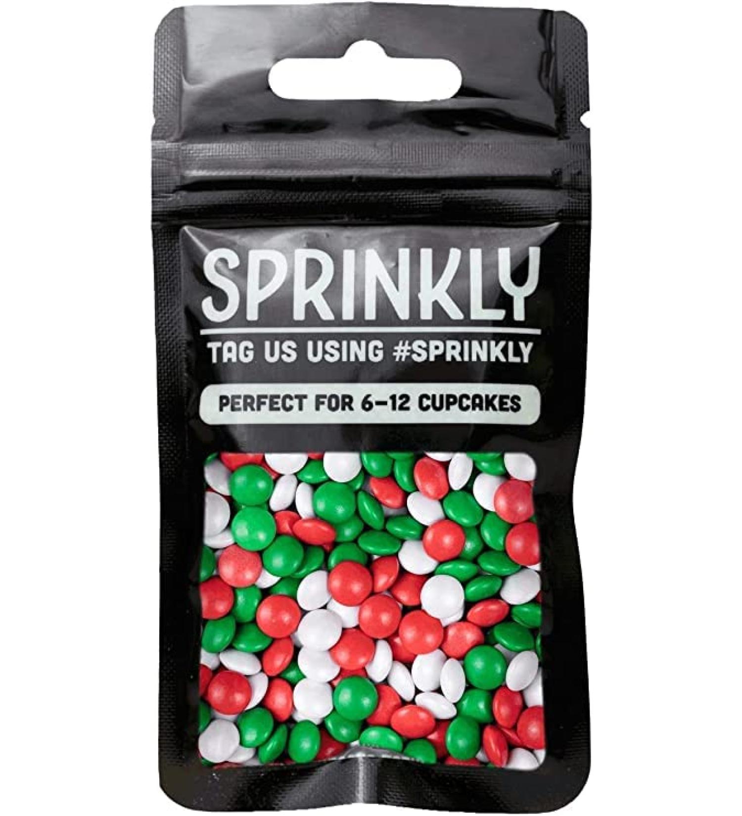 Coloured Milk Chocolate Beans - 30g or 100g - Cake Cupcake & Cookie Decoration Sprinkles (Red White & Green 30g) Red White & Green 30 g (Pack of 1)