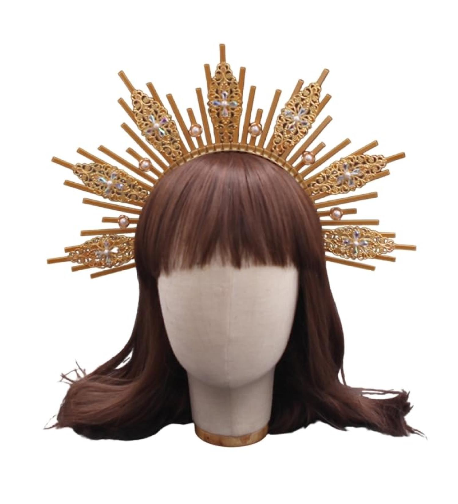 SunGoddess Crown Headband for Women VirginMary Baroque Style Hairband Party Wedding Halloween Headpieces Jd009 - Buy Online on GoSupps.com