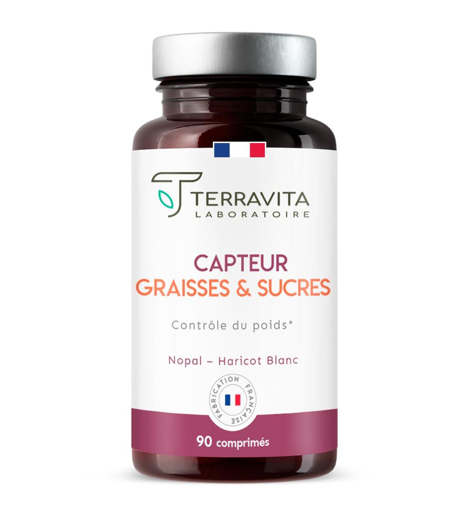 Fat and Sugar Sensor | 2 Patented Natural Active Ingredients for Slimming and Weight Loss | 27% Fat Removal | Ideal Before a Heavy Meal | 90 Tablets | Made in France | Terravita - Buy Online on GoSupps.com