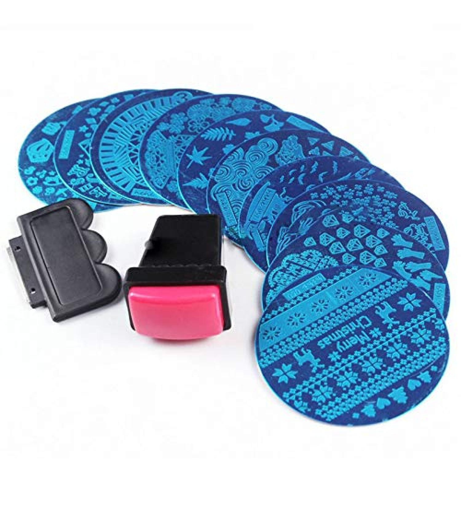 10pcs Round Nail Stamping Plates + Red Stamper - Lace Flower Pattern Nail Art Kit for Perfect Designs - Buy Online on GoSupps.com
