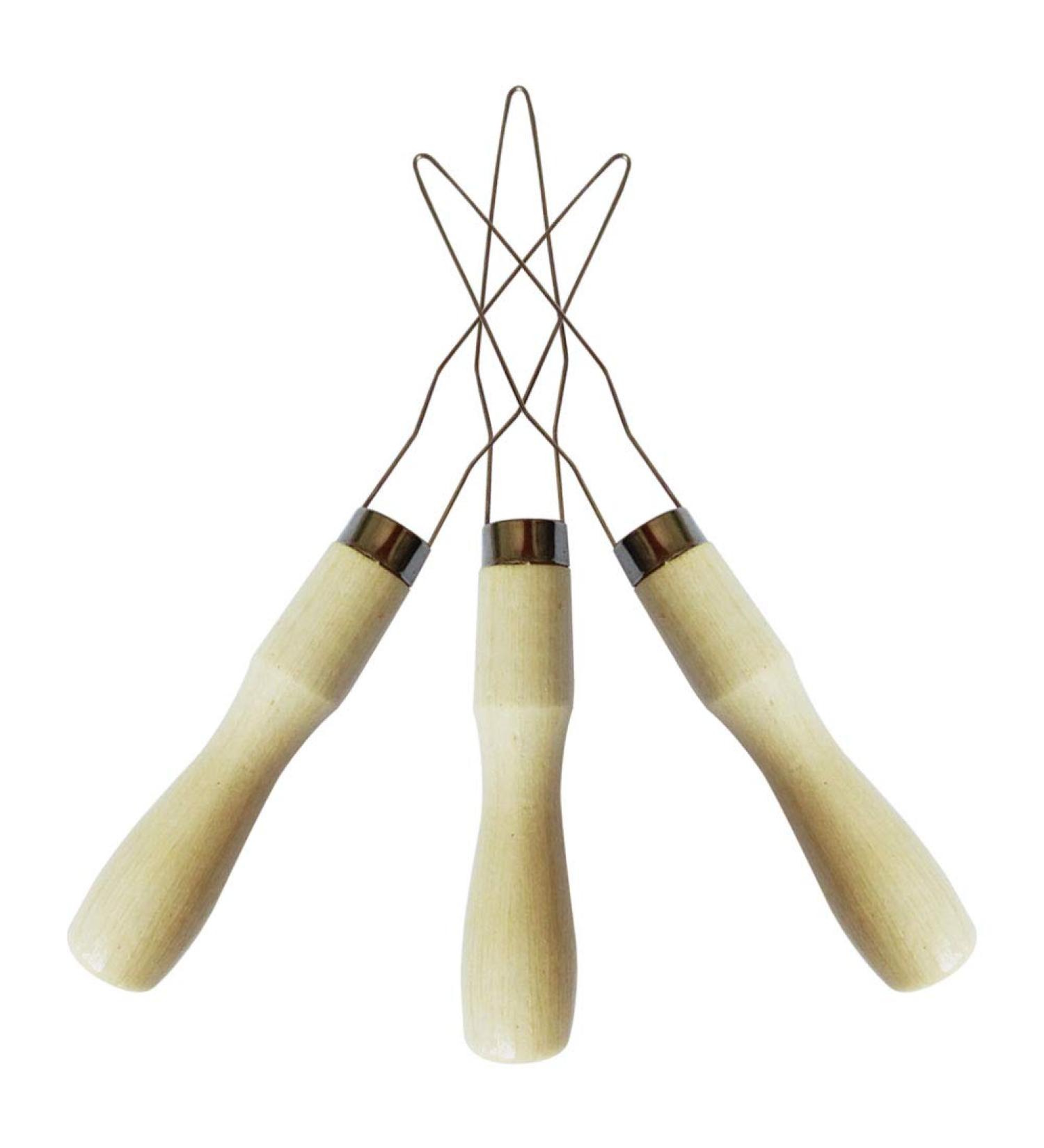 3Pcs Steel Wire Loop Button Hook with Wooden Handle - Button Assist Tool - Buy Online on GoSupps.com