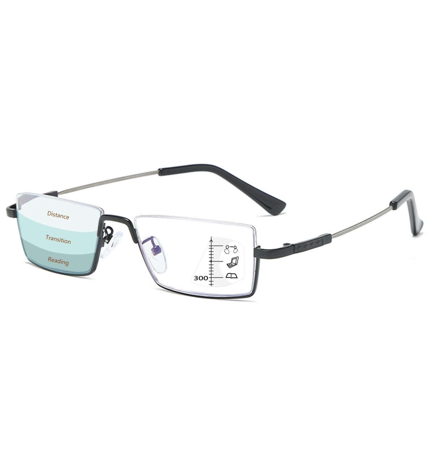 Shop Lanomi Narrow Reading Glasses - Blue Light Filter Varifocal Half Frame Titan Metal +1.0 to +4.0 for Men & Women - Flexible Multifocal Aid - Buy Online on GoSupps.com