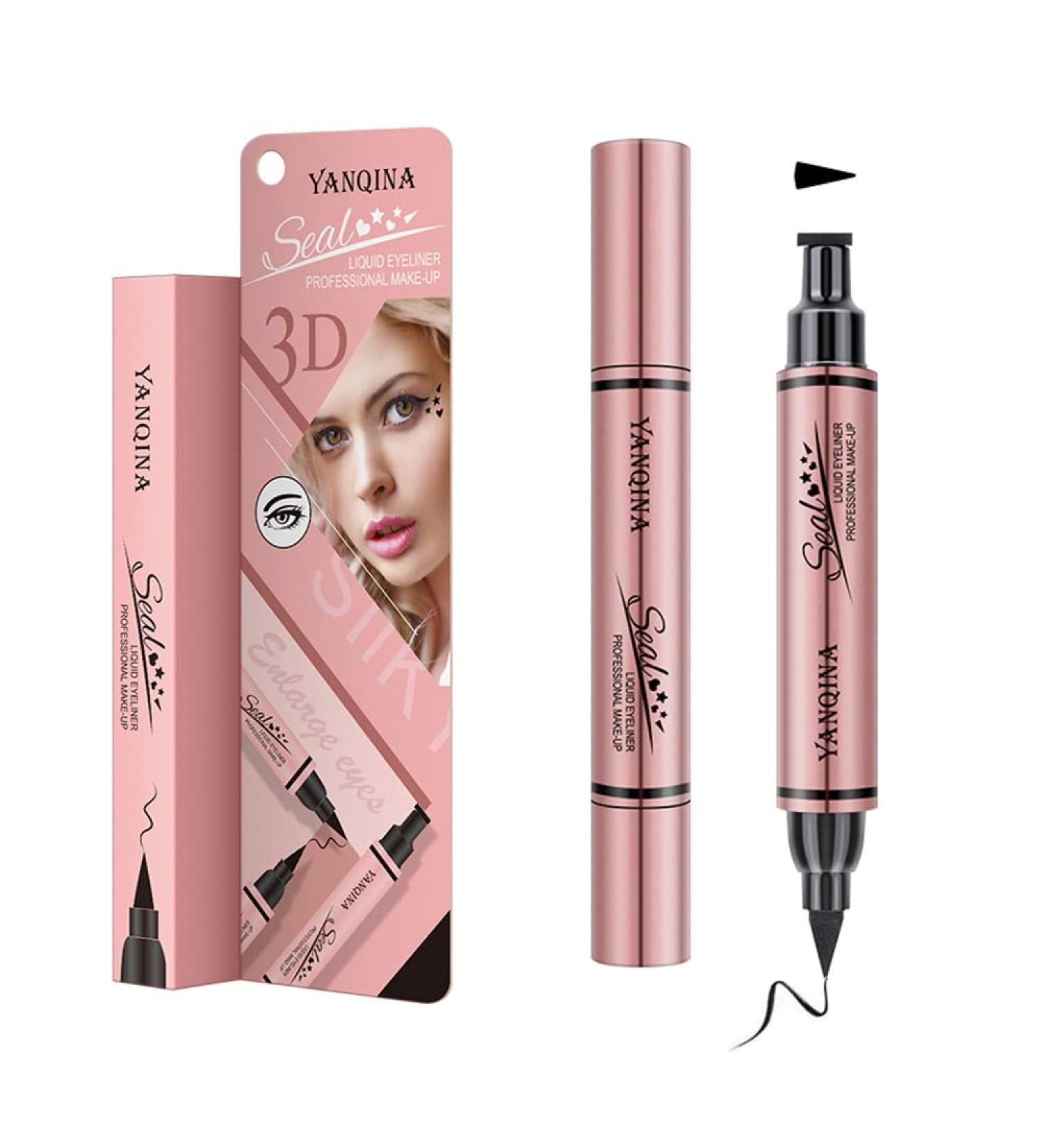 Jumbo Volume Liquid Eyeliner Stamp and Liquid Liner - 2 in 1 Black Waterproof Winged Cat Eye Makeup Tool - Buy Online on GoSupps.com