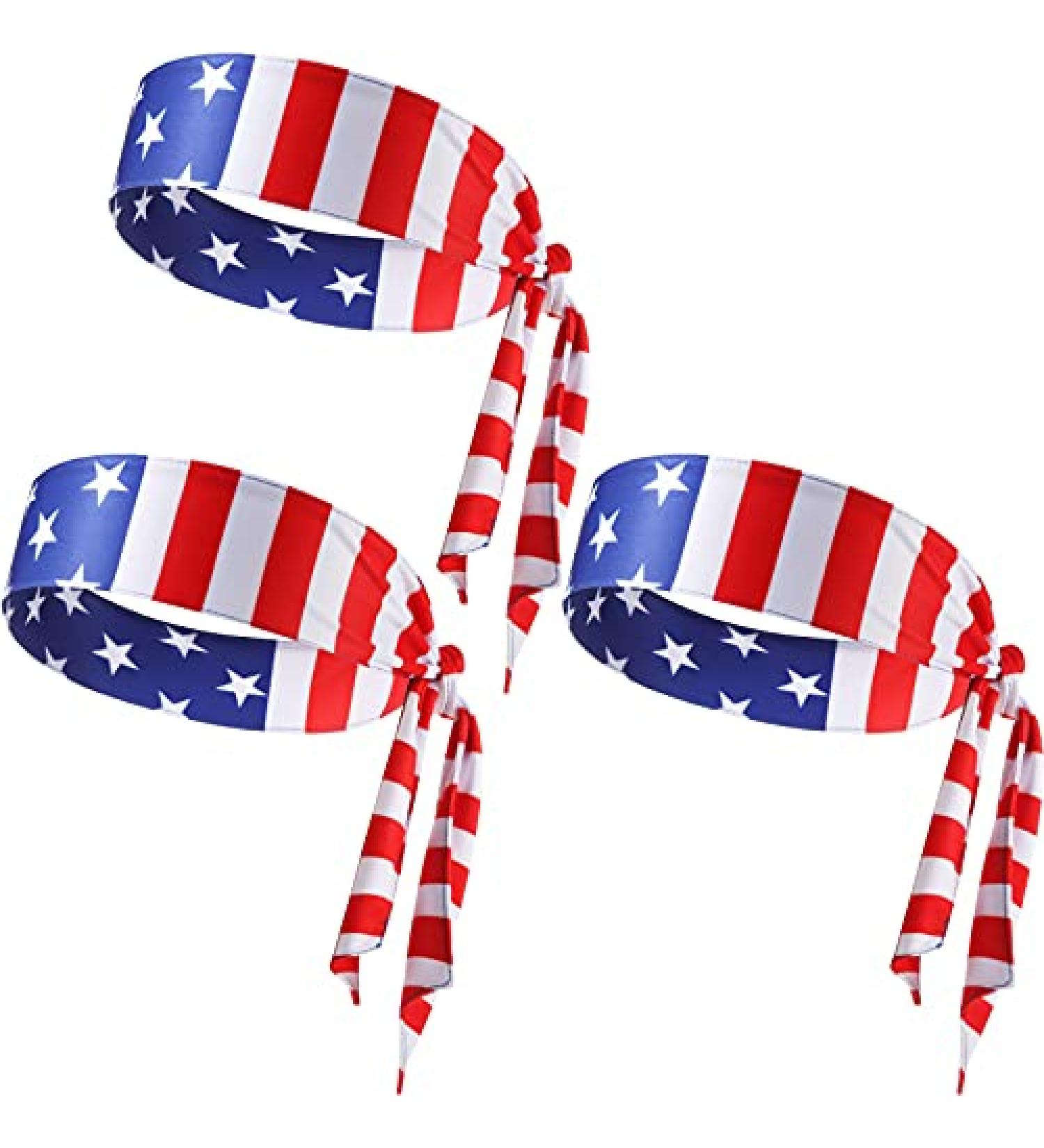 SATINIOR American Flag Tie Headband Set - Patriotic Sports Bandana for Fourth of July Independence Day, Stars Sweatband for Exercise Men Women - Buy Online on GoSupps.com