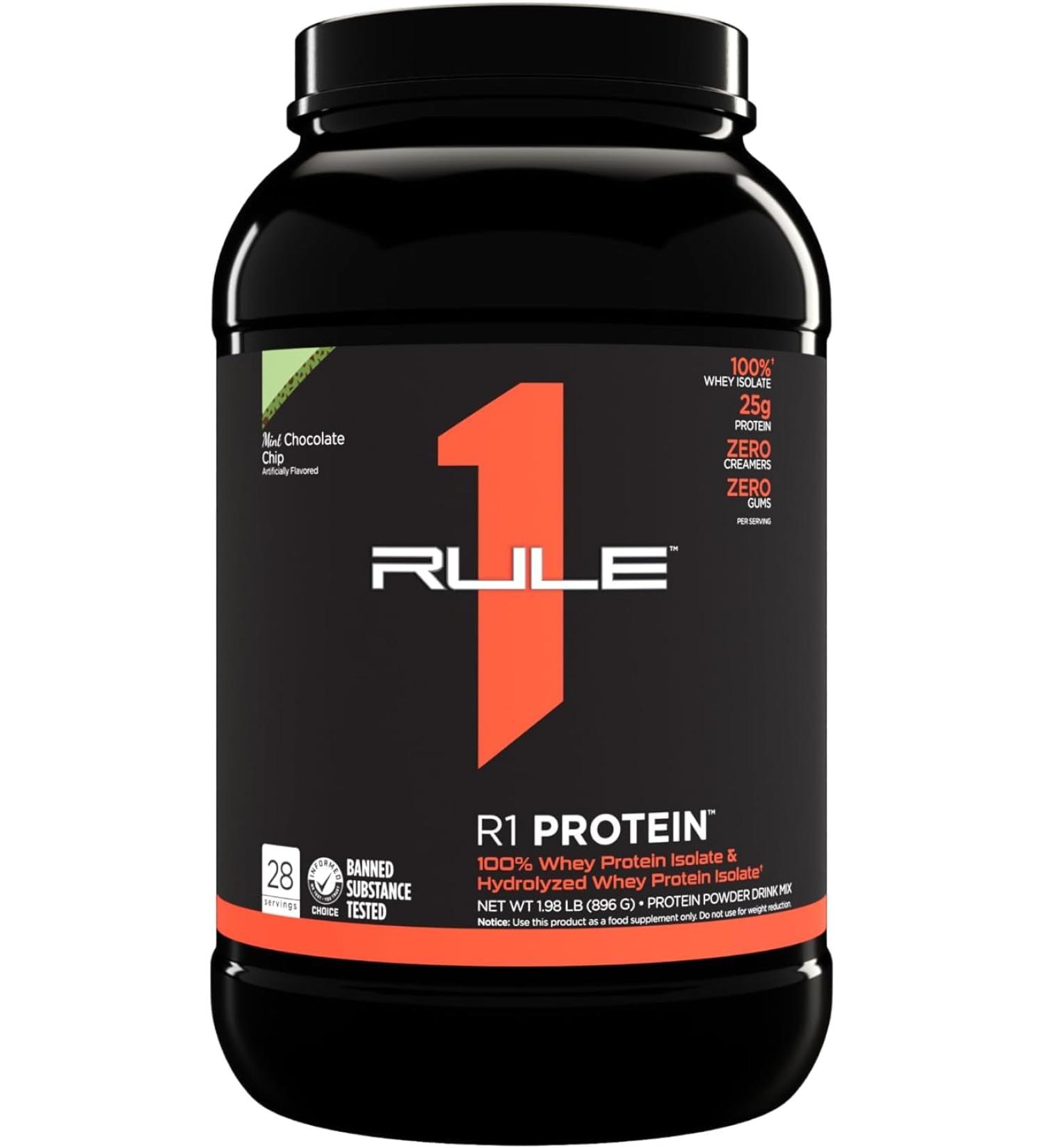 Rule 1 Protein | Super-Pure 100% Whey Isolate & Fast-Acting Whey Hydrolysate | 25 Grams Protein 4 Grams Glutamine & 6 Grams BCAAs Per Serving (2LB Mint Chocolate Chip) Mint Chocolate Chip 2LB - Buy Online on GoSupps.com