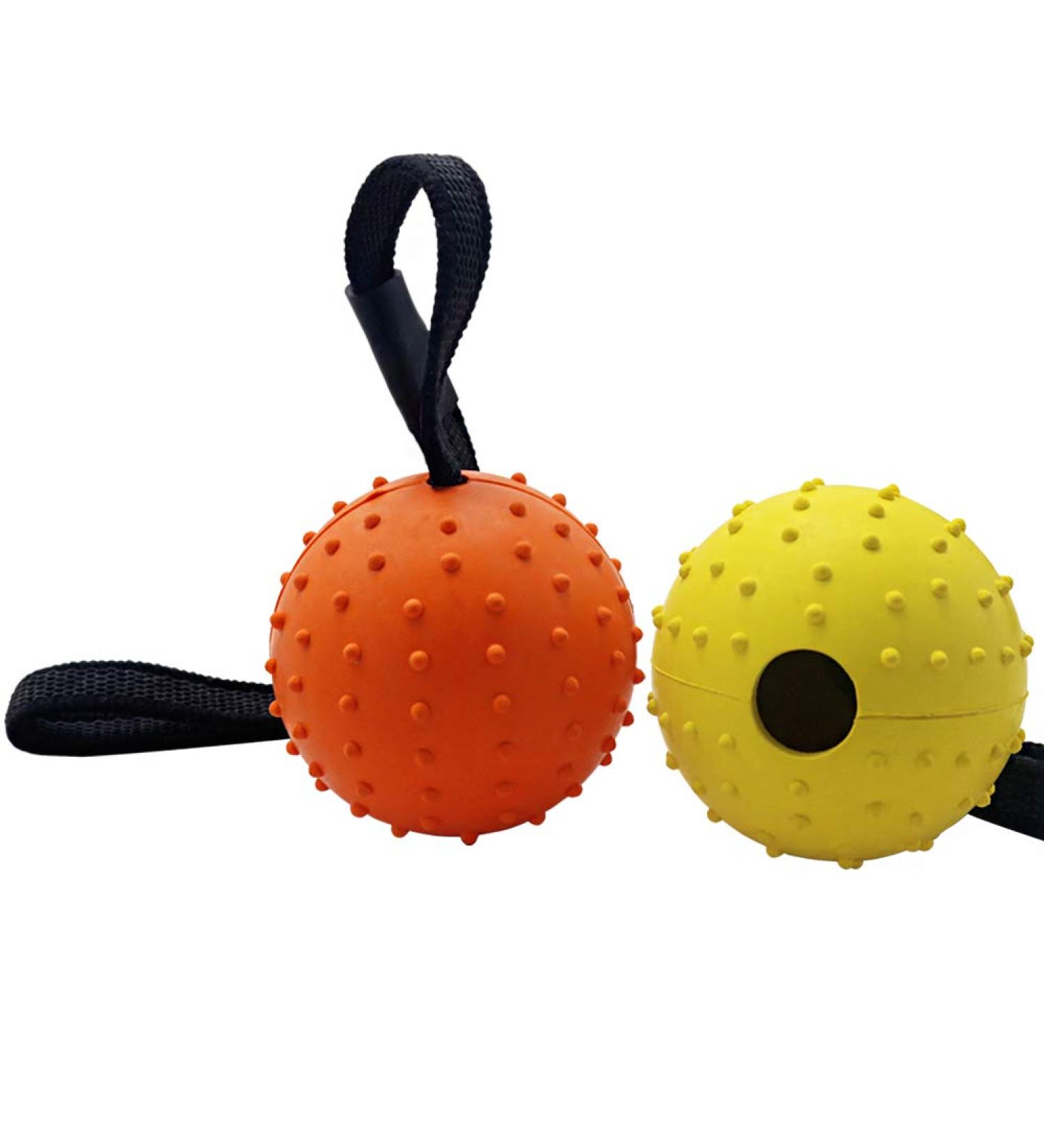 Vivifying Dog Ball on a Rope 2 Pack Natural Interactive Rubber Dog Ball for Fetch Catch Throw and Tug of War (Orange + Yellow) - Buy Online on GoSupps.com