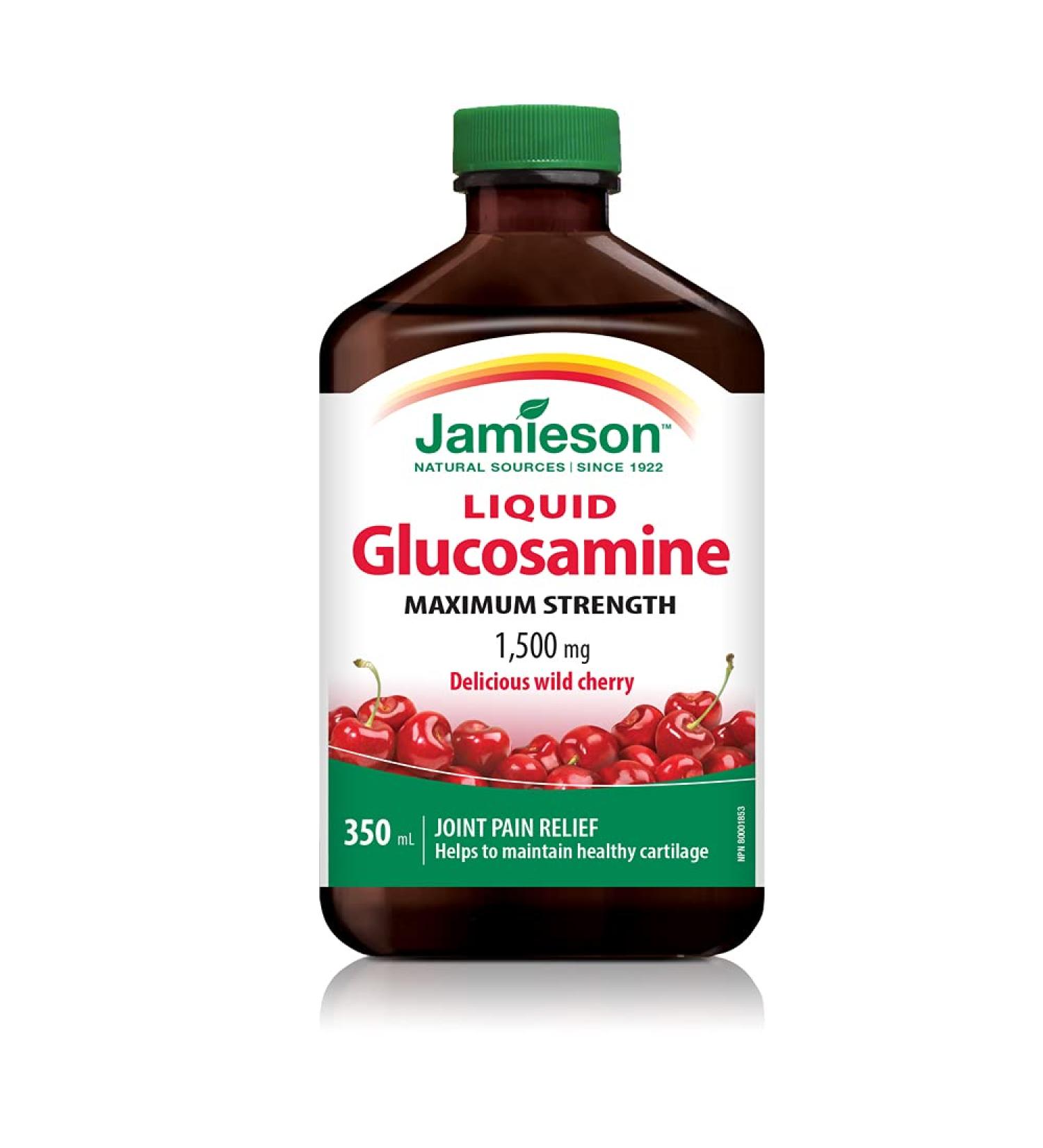 Jamieson Liquid Glucosamine 1 500 mg Maximum Strength - Wild Cherry Flavour Gluten-Free 350 ml (Pack of 1) - Buy Online on GoSupps.com