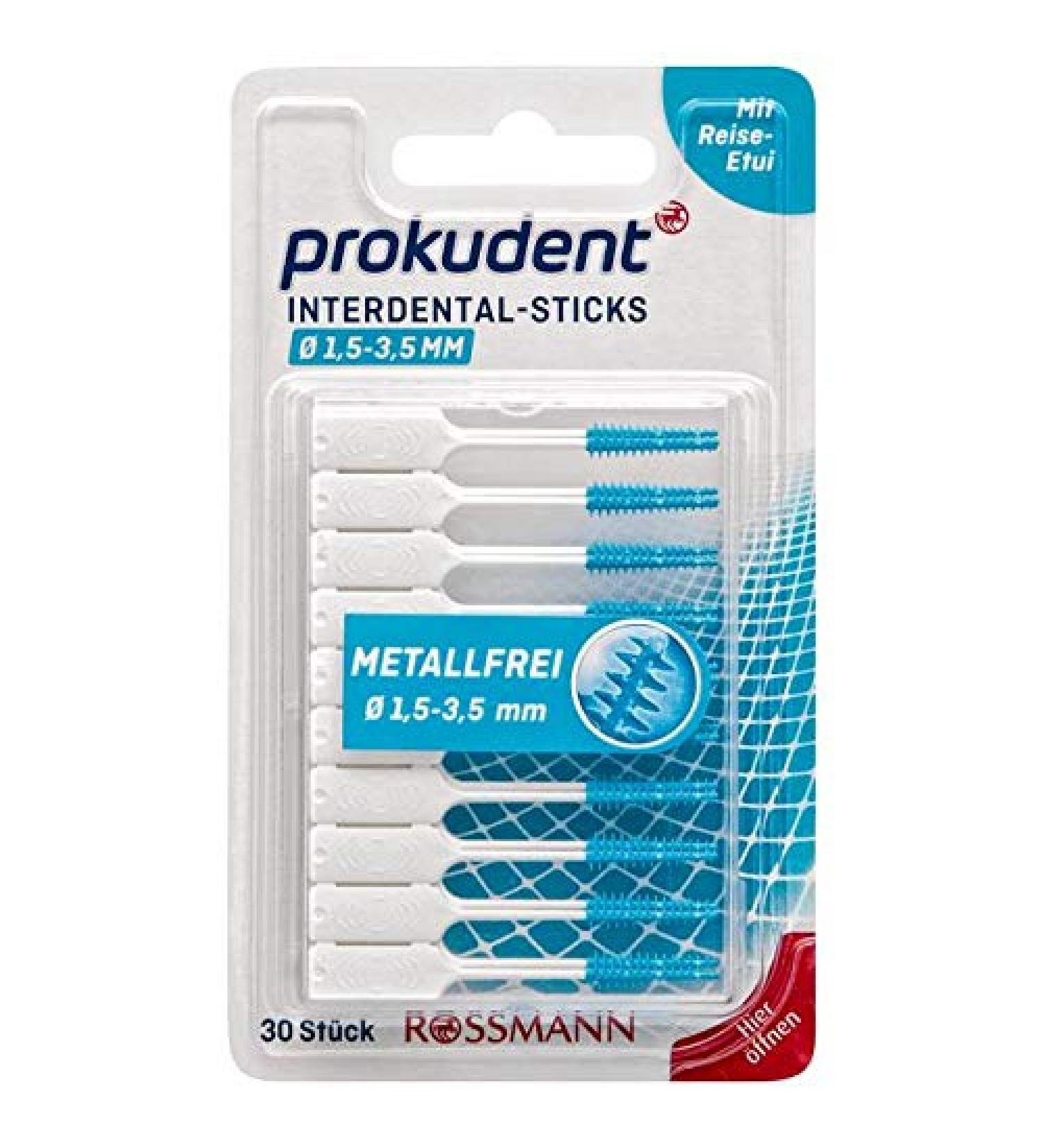 Prokudent interdental sticks 1 x 30 pieces 1.5-3.5 mm metal-free with travel case hygienic & effective cleaning simple & safe handling