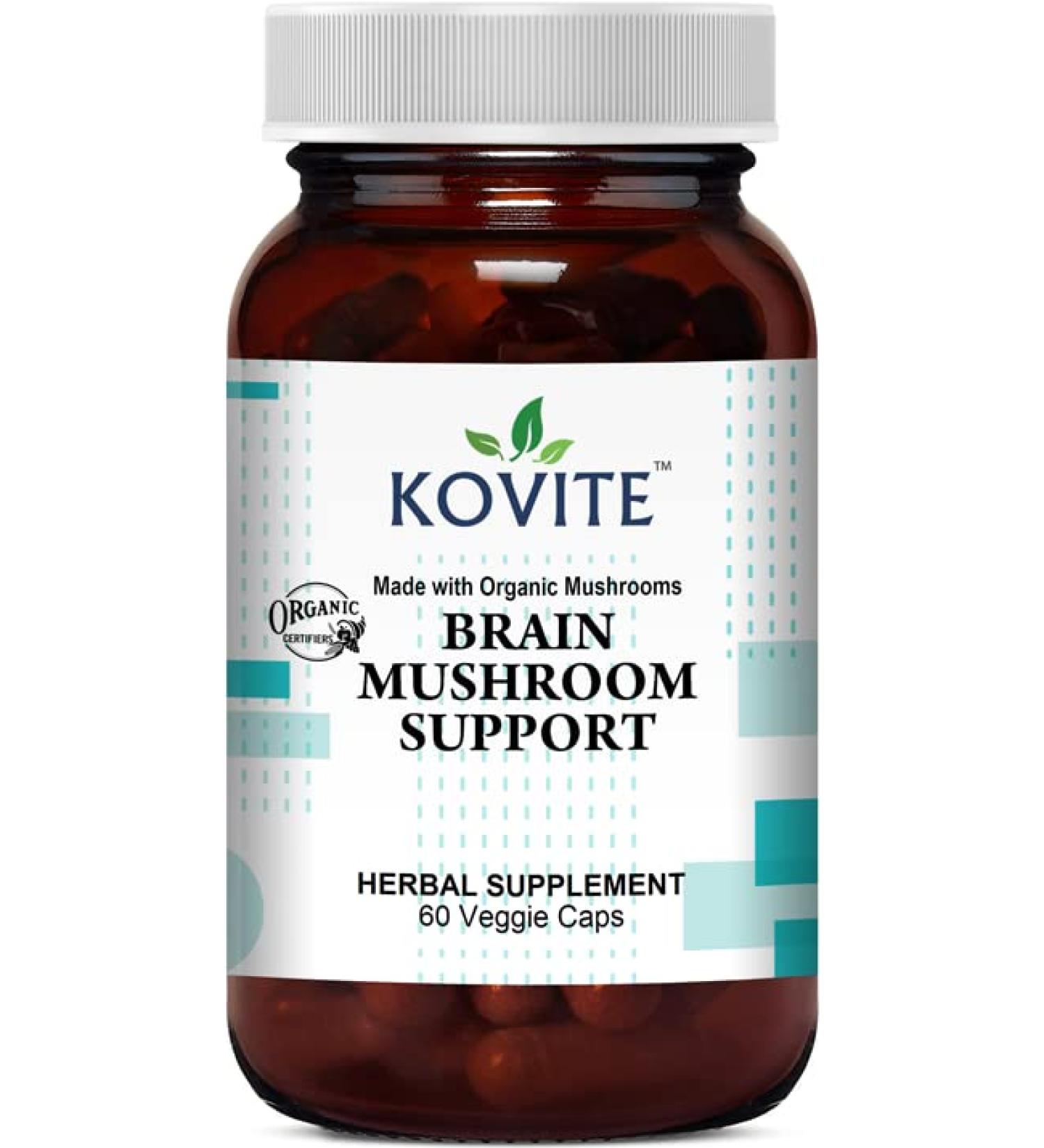 Kovite Brain Mushroom Support - Organic Certified - 60 Vegetable Capsules