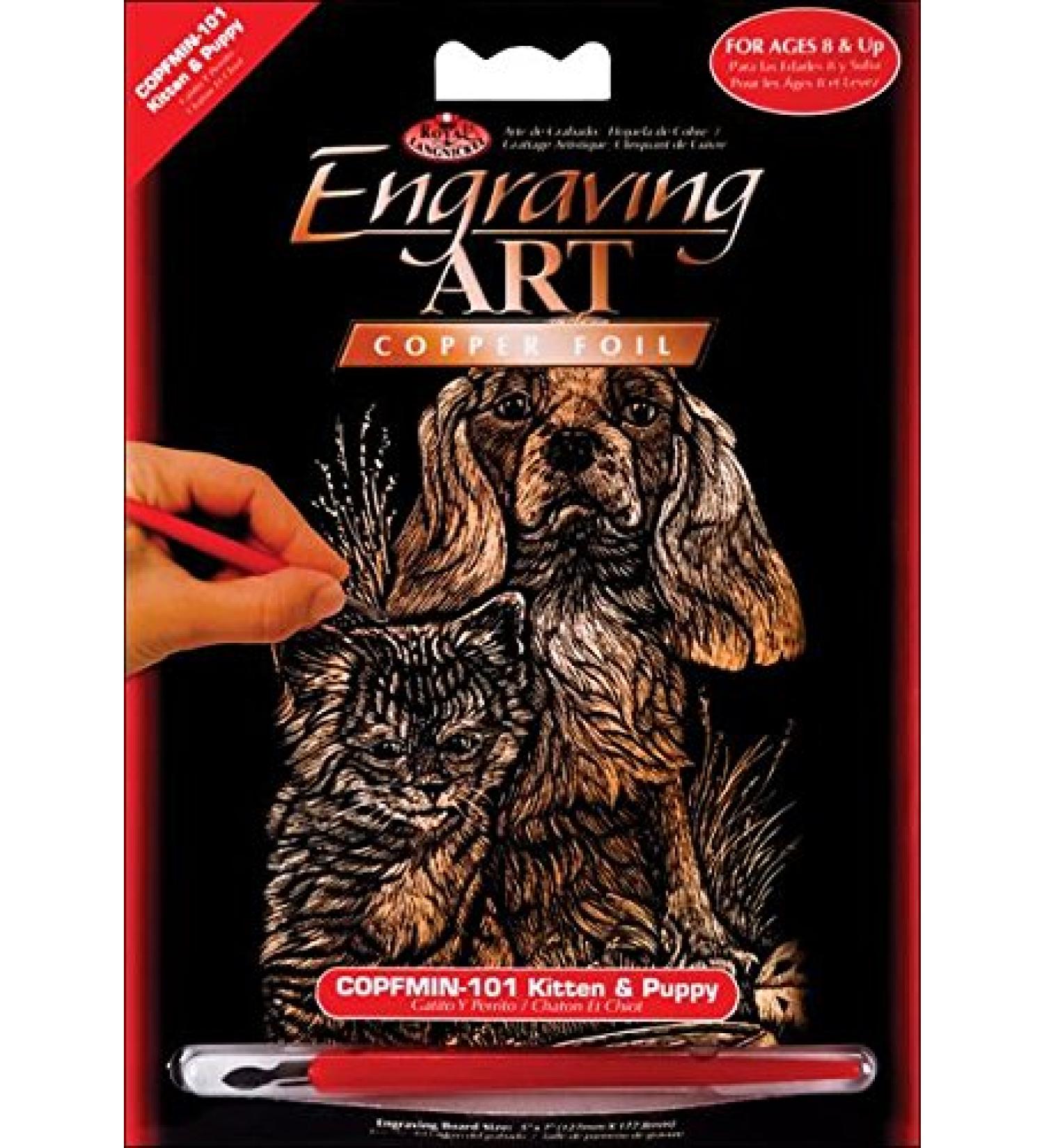 ROYAL BRUSH COPMIN-101 Mini Copper Foil Engraving Art Kit, 5 by 7-Inch, Kitten and Puppy Kitten & Puppy