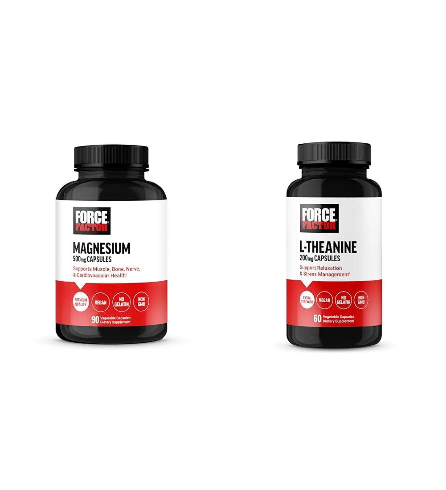 Force Factor Magnesium Supplement 500mg 90 Capsules and L Theanine Stress Relief 60 Capsules Bundle - Buy Online on GoSupps.com