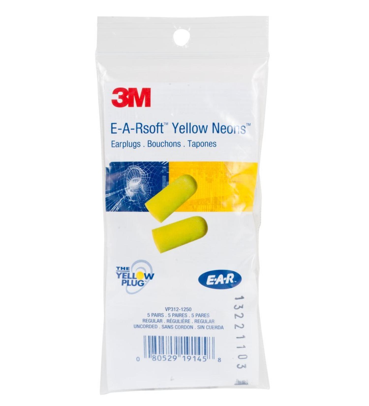 3M E-A-R E-A-Rsoft Yellow Neons Uncorded Earplugs in Small Pack VP312-1250