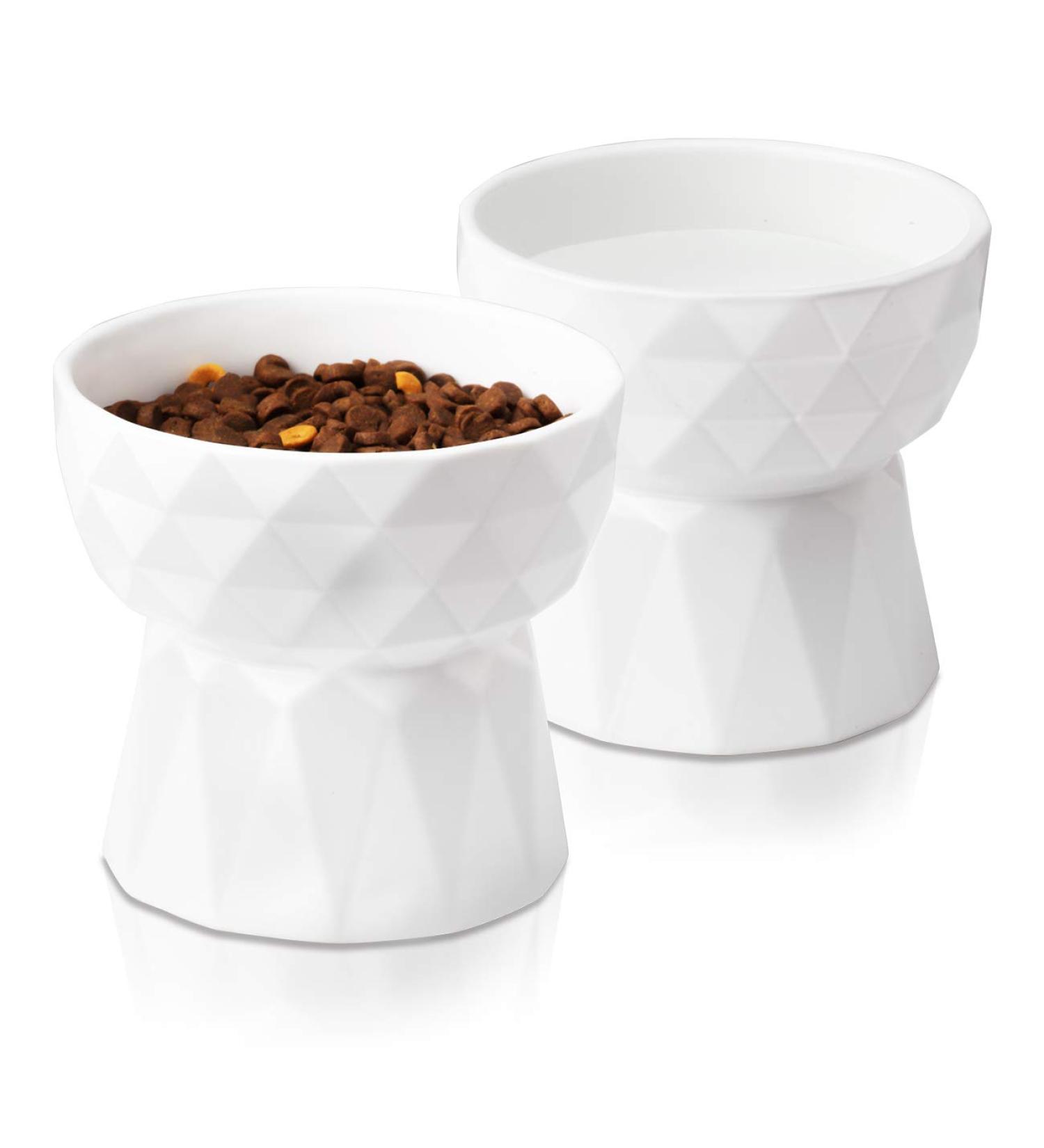 Frewinky Ceramic Cat Bowls - Anti Vomiting Raised Cat Food & Water Bowl Set - 13.5 Oz Pure White - Buy Online on GoSupps.com
