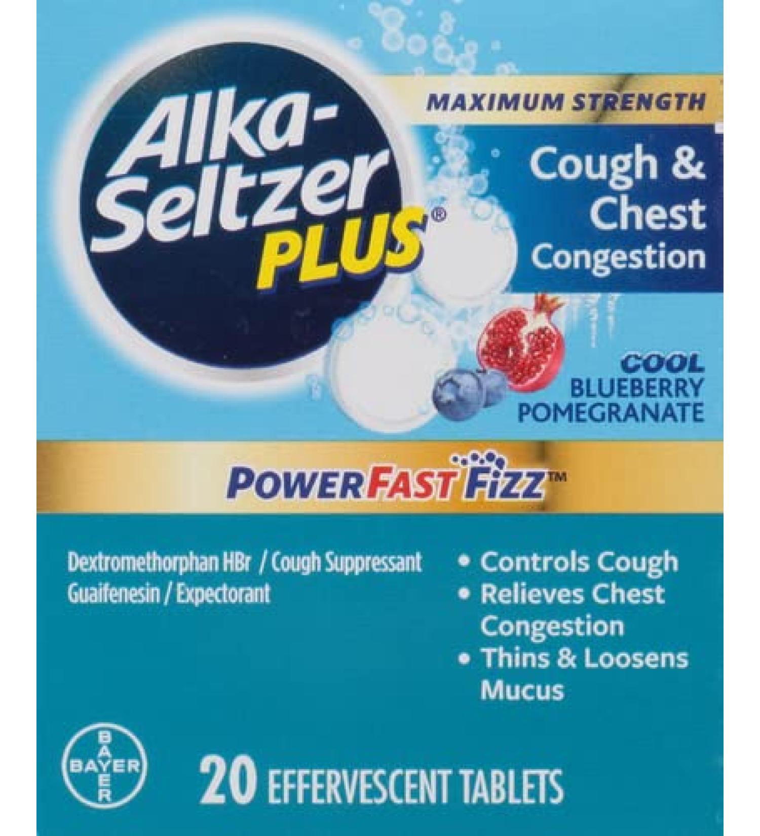 ALKA-SELTZER PLUS Powerfast Fizz Cough & Chest Congestion Medicine effervescent Tablets 20ct
