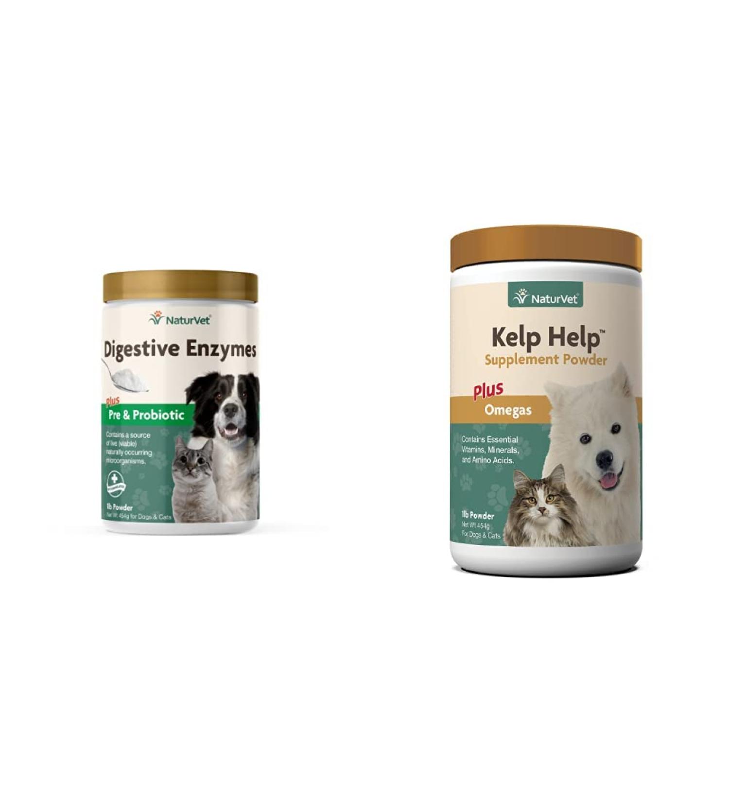 NaturVet Healthy Probiotics and Digestive Enzyme + Kelp Help Plus Omegas for Dogs and Cats 1 lb Probiotic + Omegas - Buy Online on GoSupps.com