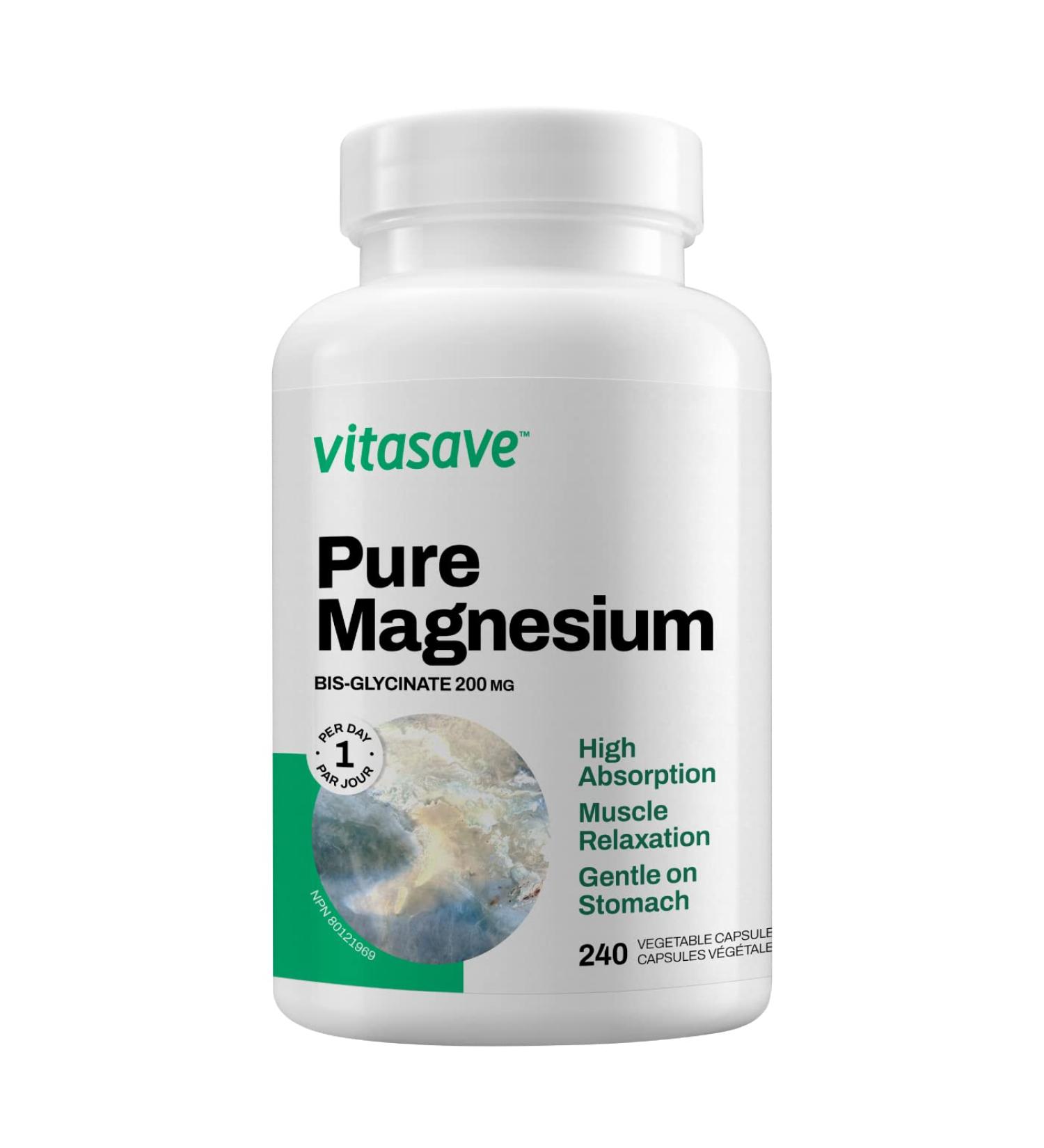Vitasave Magnesium Bis-Glycinate 200mg | 240 Capsules - Superior Absorption for Bone Health, Sleep & Relaxation - Buy Online on GoSupps.com