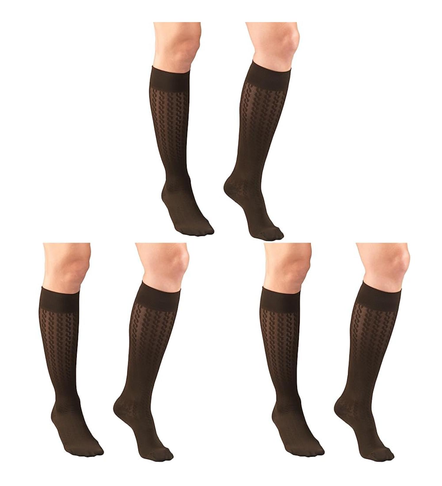 Truform Compression Socks for Women - 15-20 mmHg Knee High Brown Cable Knit - Medium Size (Pack of 3) - Stylish Dress Socks for All-Day Comfort - Buy Online on GoSupps.com